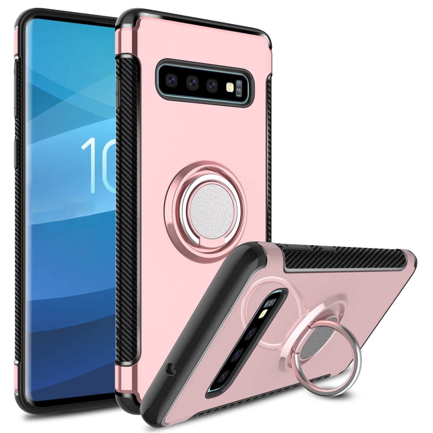 DONWELL for Samsung Galaxy S10 Case, Hybrid Dual Layer Shock-Absorption Anti-Scratch Slim 360 Degree Rotation Ring Holder Kickstand Armor Magnetic Cover for Samsung S10 6.1'' 2019 Release (Rose Gold)