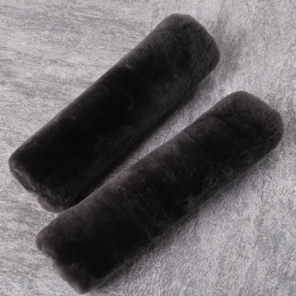 OGLAND 2 Pack Automotive Authentic Sheepskin Car Seat Belt Pads Soft Shoulder Pad Neck Cushion Protector Genuine Natural Merino Wool (Carbon Black)