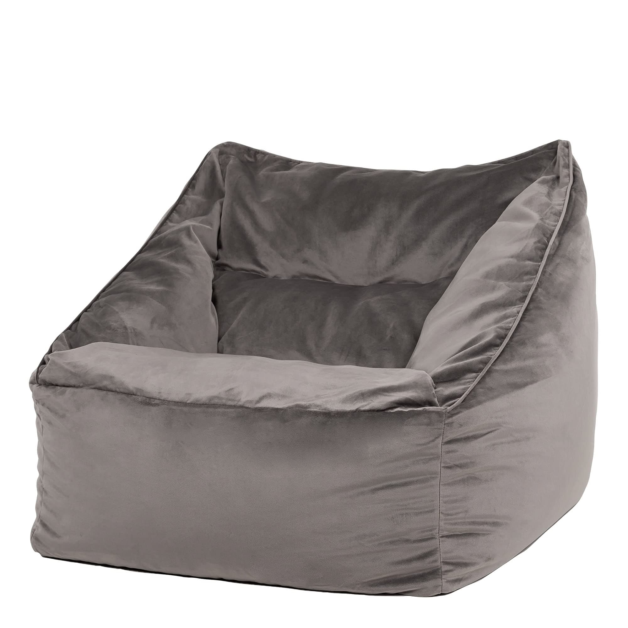 icon Natalia Velvet Bean Bag Chair, Charcoal Grey, Large Adult Bean Bag with Filling Included, Accent Chair, Armchair, Living Room Furniture, Bedroom Furniture