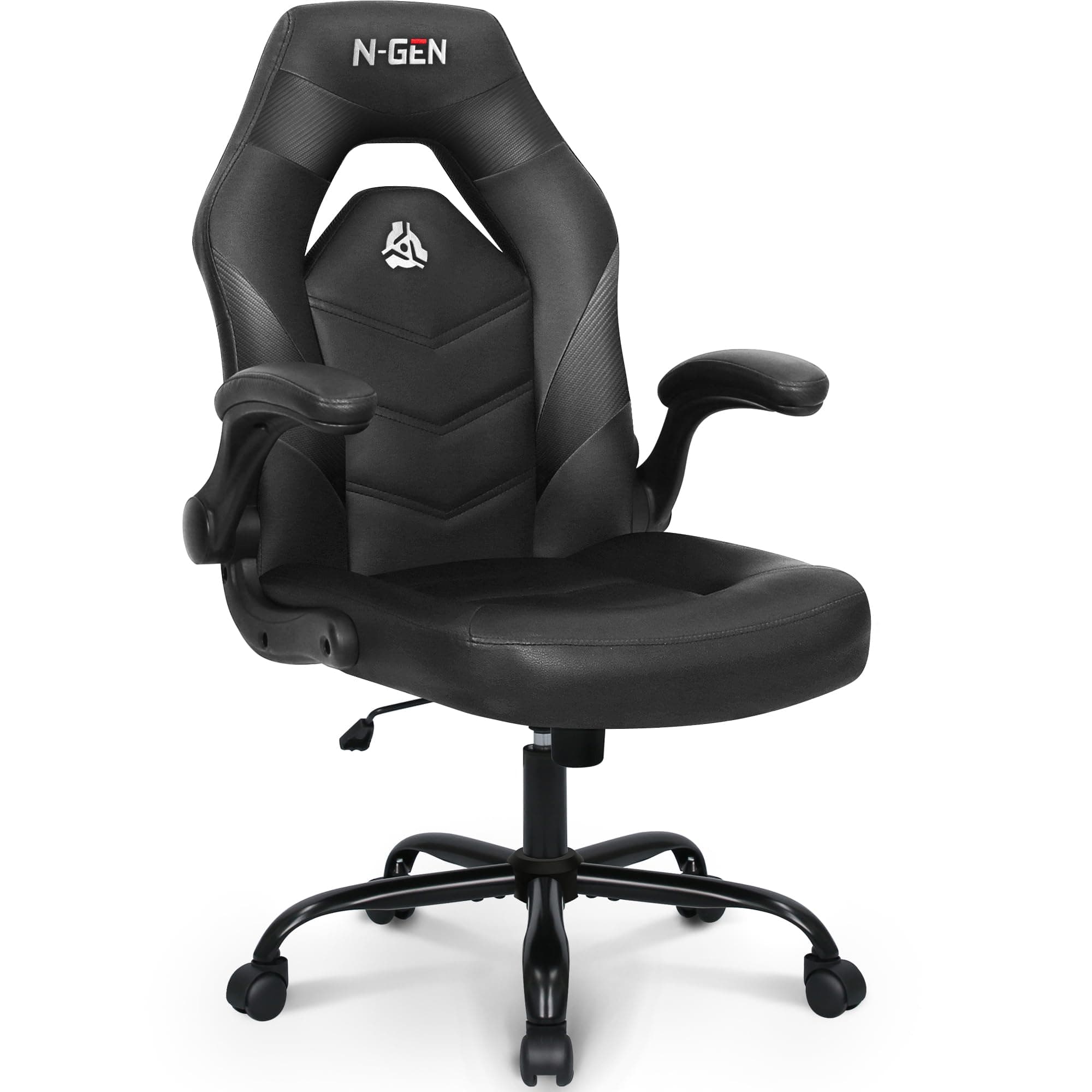 NEO CHAIR N-GEN Video Gaming Computer Ergonomic Office Desk with Lumbar Support Flip Up Arms Adjustable Height Swivel PU Leather Executive with Wheels for Adults Women Men (Black)