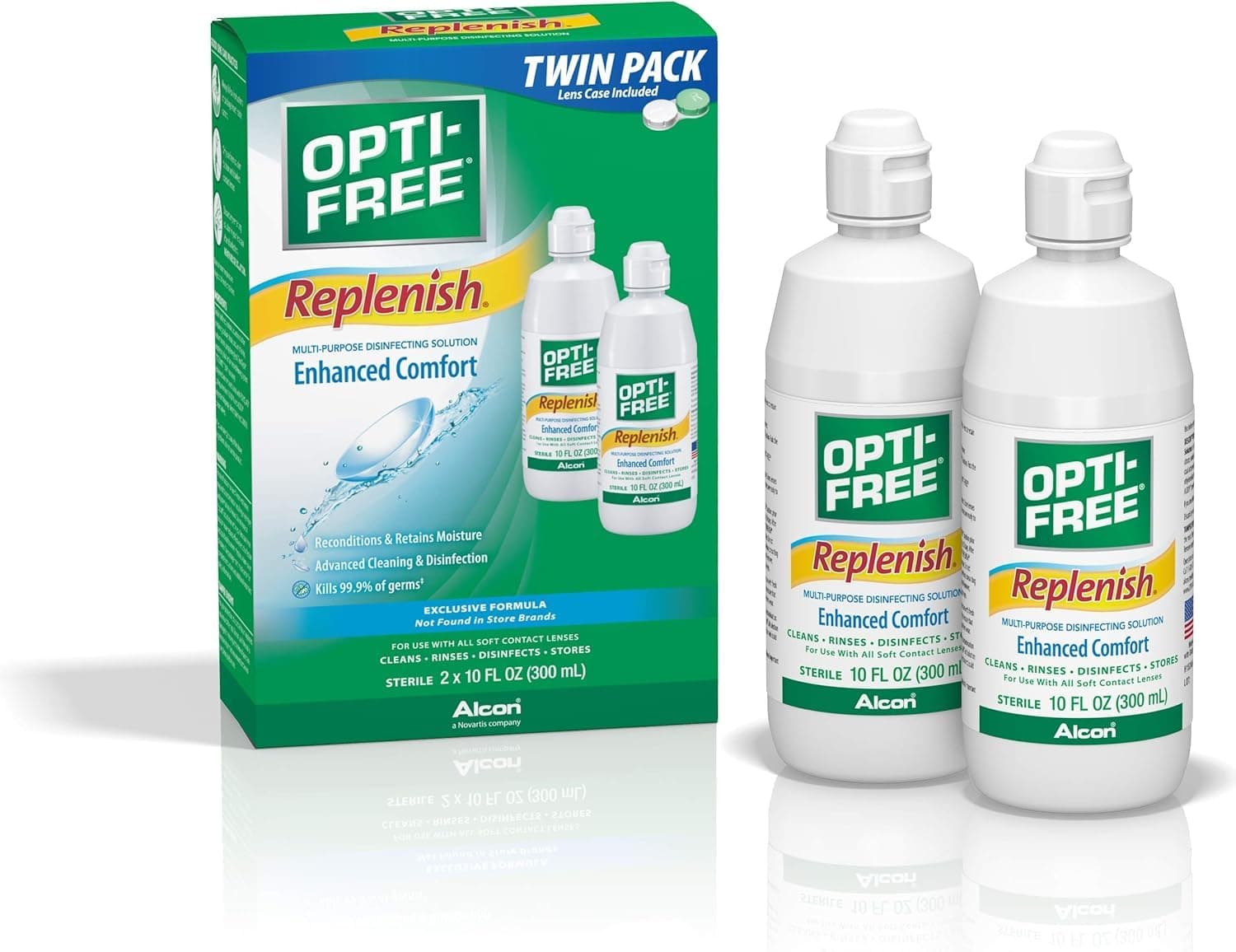 Replenish Multi-Purpose Disinfecting Solution with Lens Case, Twin Pack, 10-Ounces Each