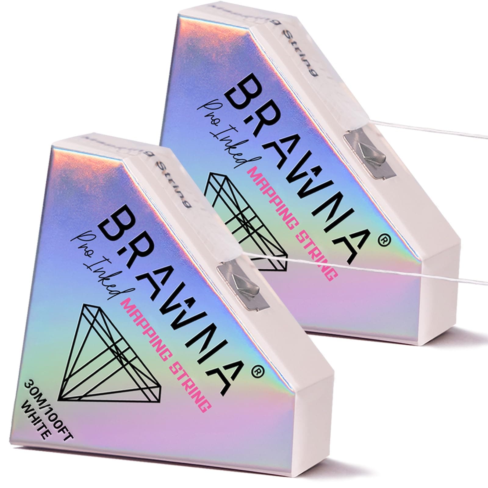 BRAWNA White Pre Inked String for Eyebrow Mapping - Microshading Supplies - Brow Henna Tinting Kit - Eyebrow Measuring Tool - 2 Pack