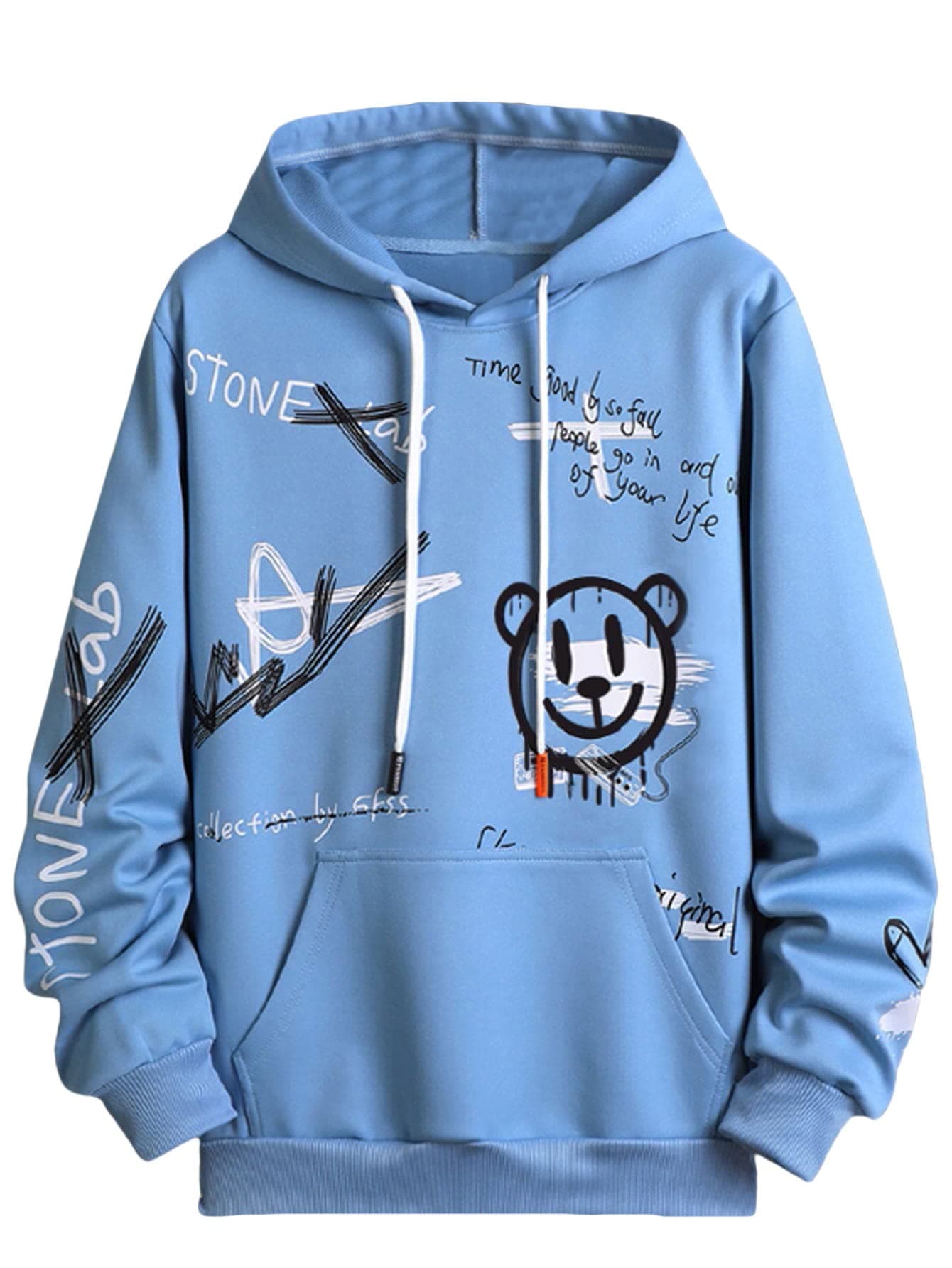 WDIRARAMen's Cartoon Letter Graphic Drawstring Hoodie Long Sleeve Pocket Sweatshirts