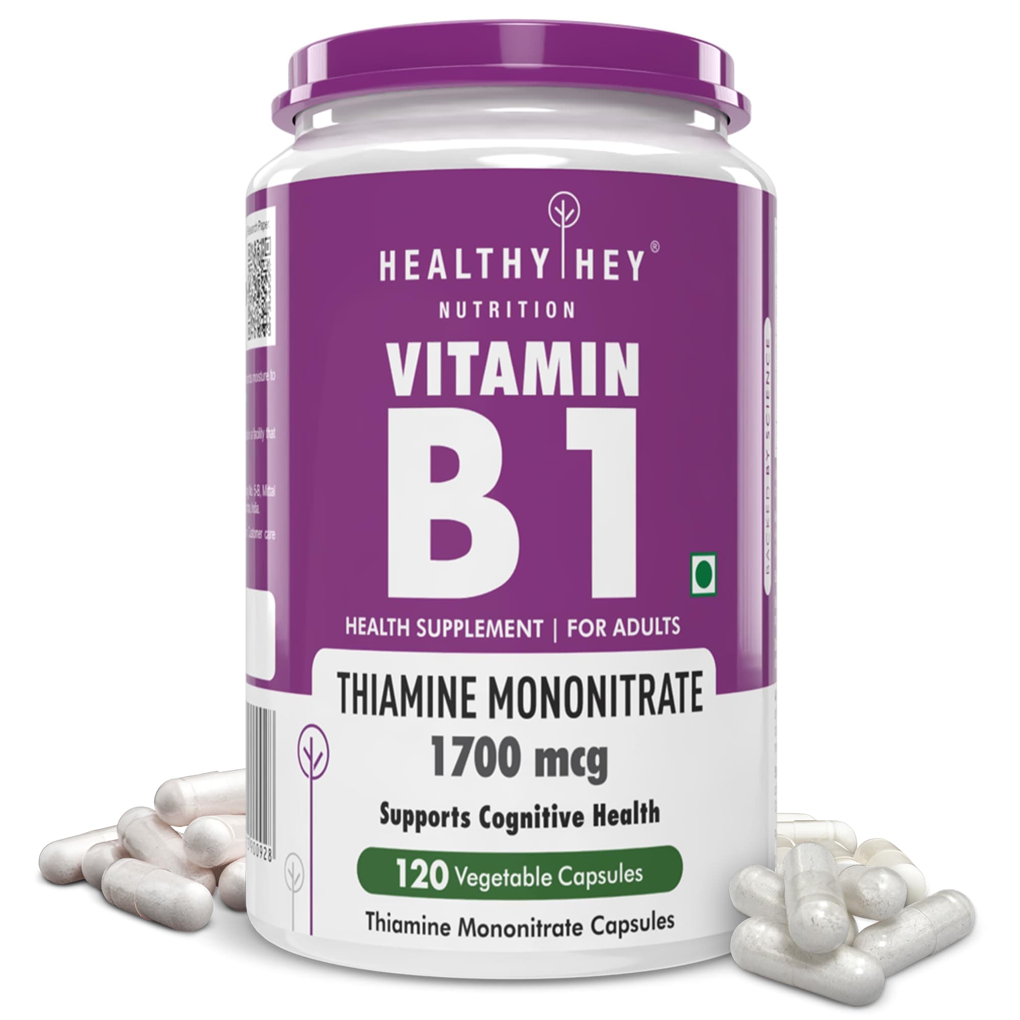 HealthyHey Nutrition Vitamin B1 Thiamine -120 Veg Capsules