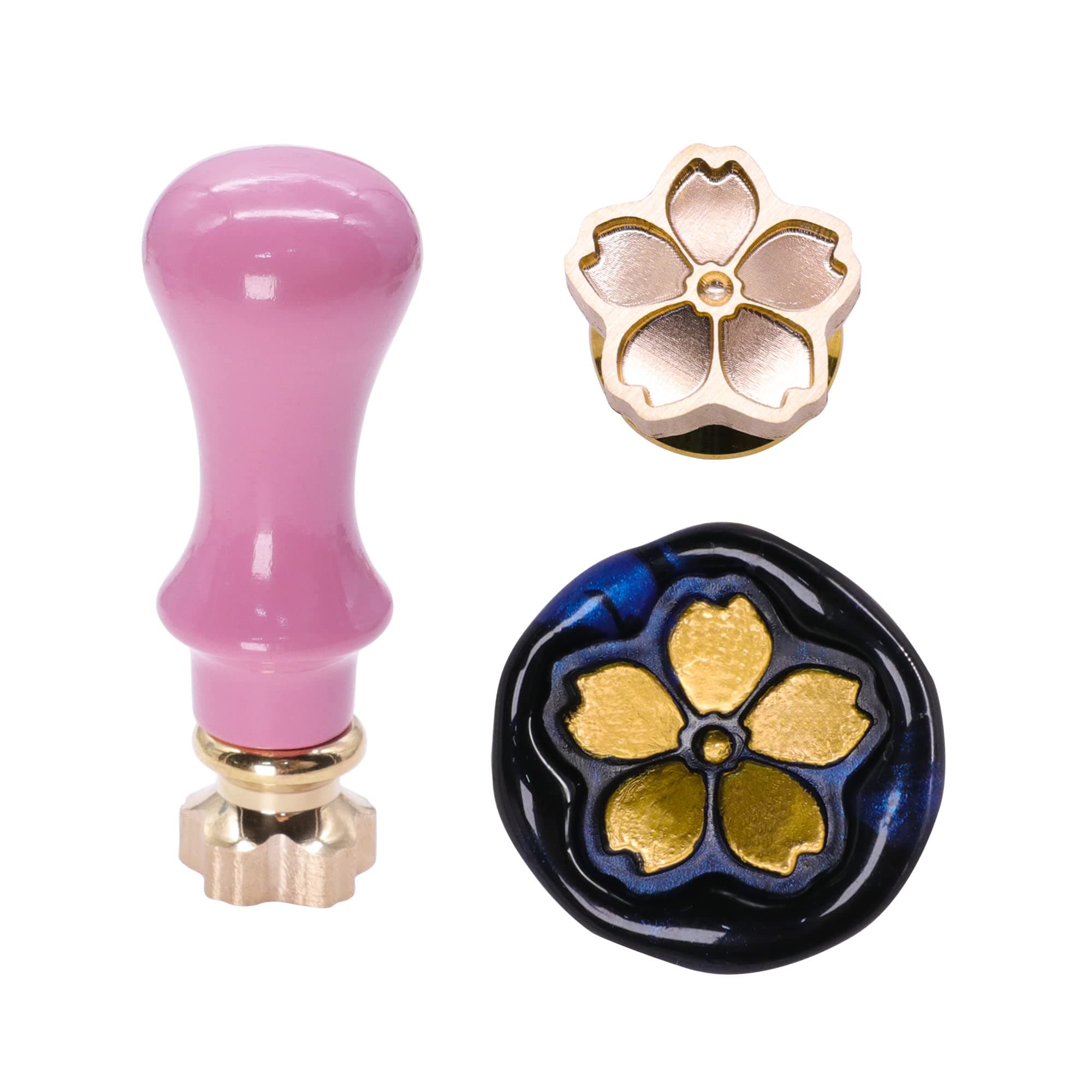 SWANGSA Cherry Blossom Wax Seal Stamp, Vintage Pink Wood Stamp Removable Brass Head Sealing Stamp, Great for Decorating Wedding Party Invitations Envelopes Gift Packing