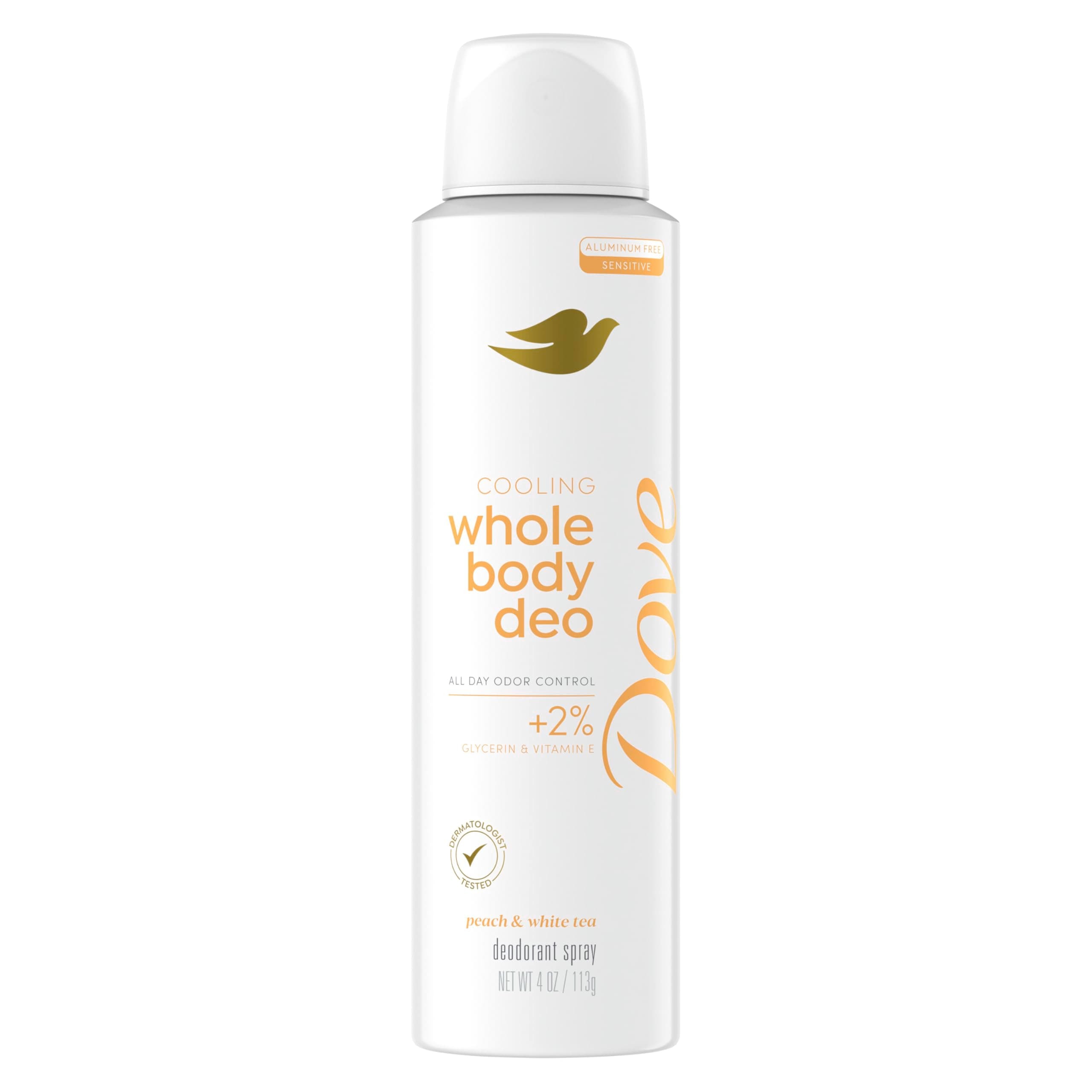 Whole Body Deodorant Cooling Spray Peach & White Tea Aluminum Free 4oz
