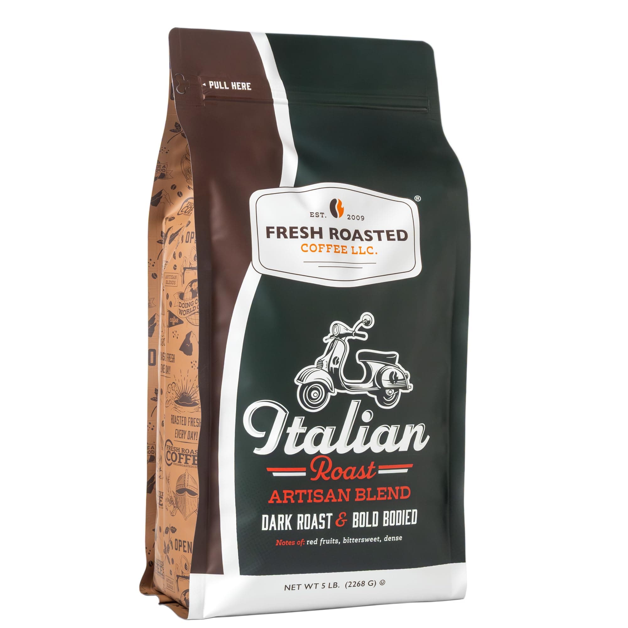 Fresh Roasted Coffee, Italian Roast, 5 lb (80 oz), Dark, Kosher, Whole Bean