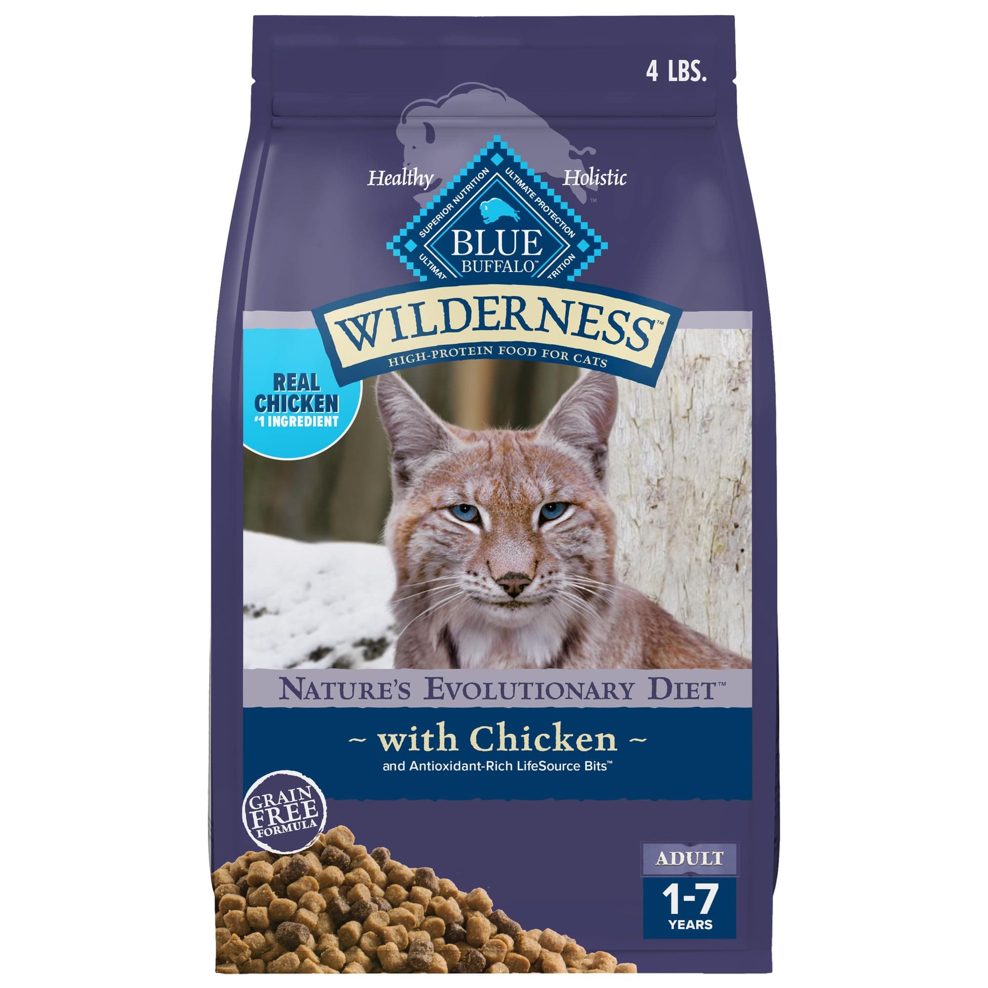 Wilderness Nature's Evolutionary Diet High-Protein, Grain-Free Natural Dry Food for Adult Cats, Chicken, 4-lb. Bag