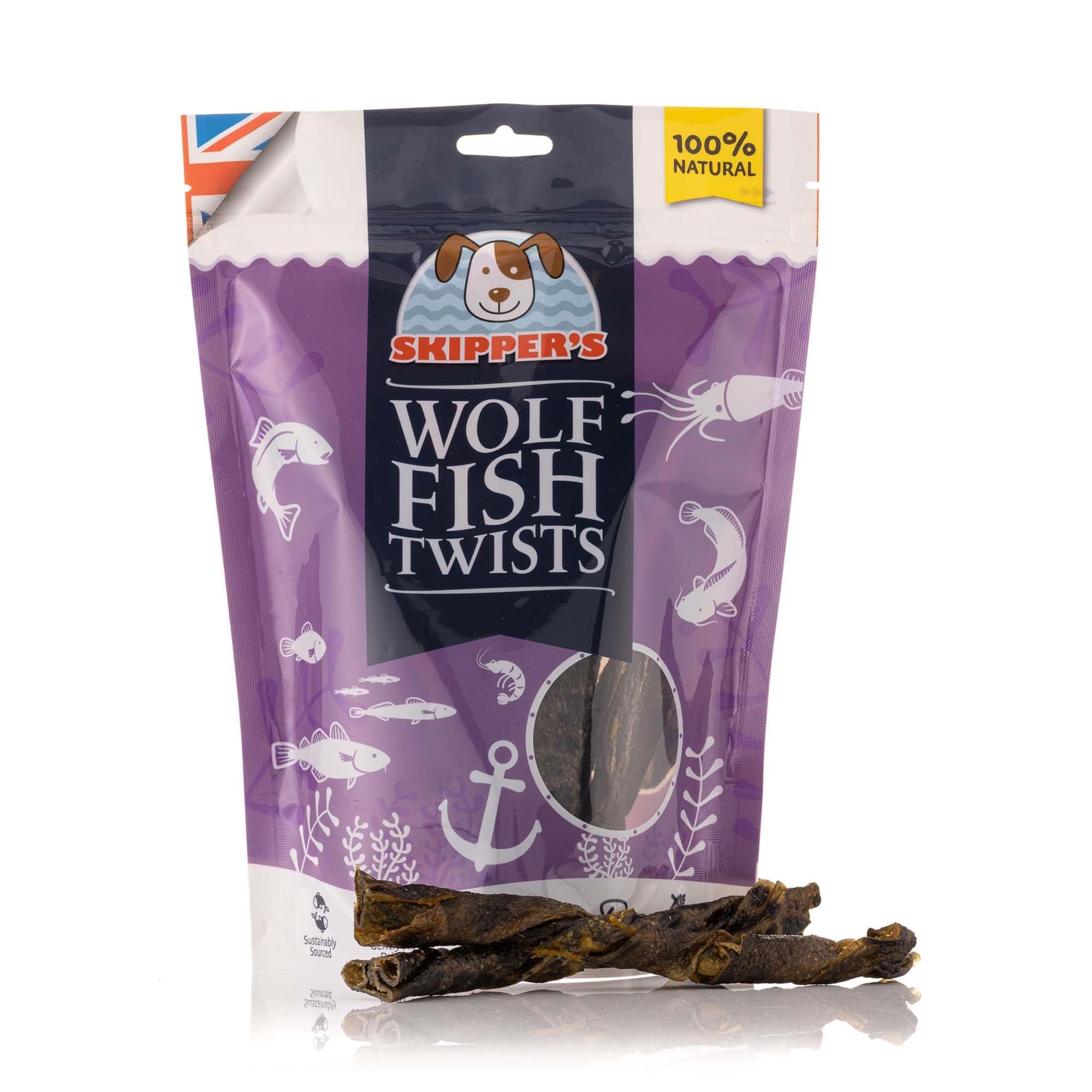 SKIPPER'S Wolf Fish Skin Twists - Grain Free Dog Treat, Great for Dogs Teeth, Handmade & Gently Air Dried Healthy Natural Dog Dental Sticks | Long Lasting Hypoallergenic Chew Treats Regular (250g)
