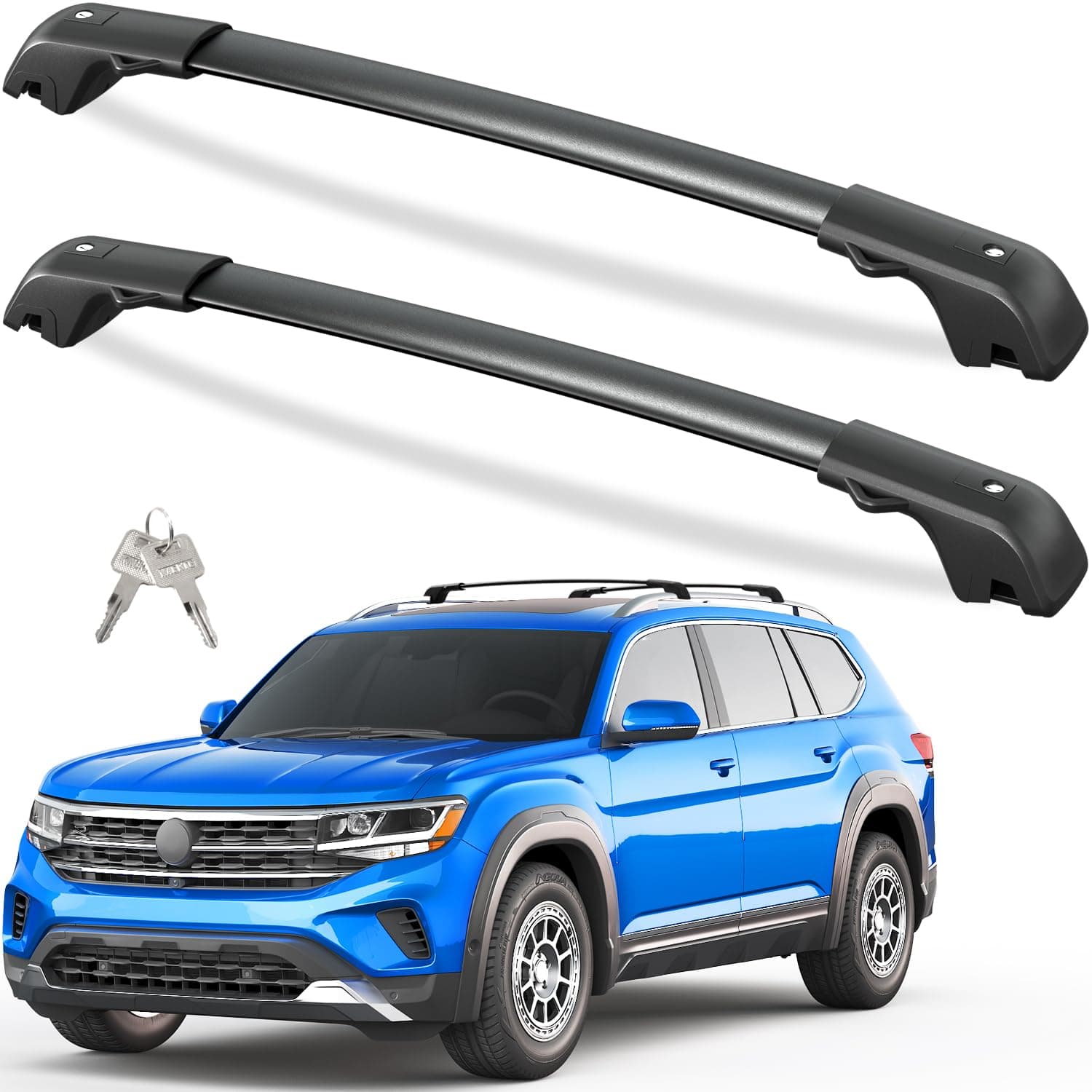 Tuyoung 300lbs Roof Rack Cross Bars Compatible with Volkswagen VW Atlas 2017-2026 with Raised Side Rails(Not For Atlas Cross Sport), Lockble Heavy Duty Anti-Theft Aluminum Roof Rails Crossbars Rooftop