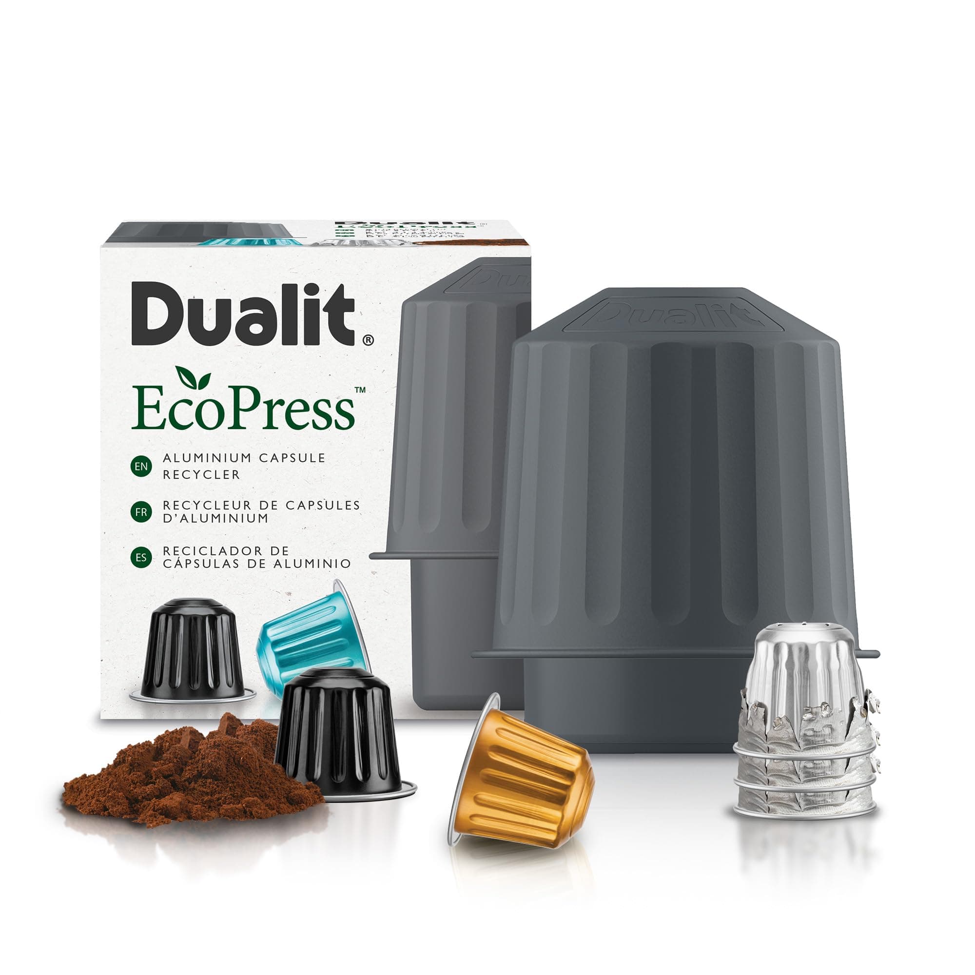 Dualit EcoPress Aluminium Coffee Capsule Recycling Tool - Nespresso Compatible Recycler - Premium Eco Friendly Tool Nespresso Capsules & Coffee Grounds