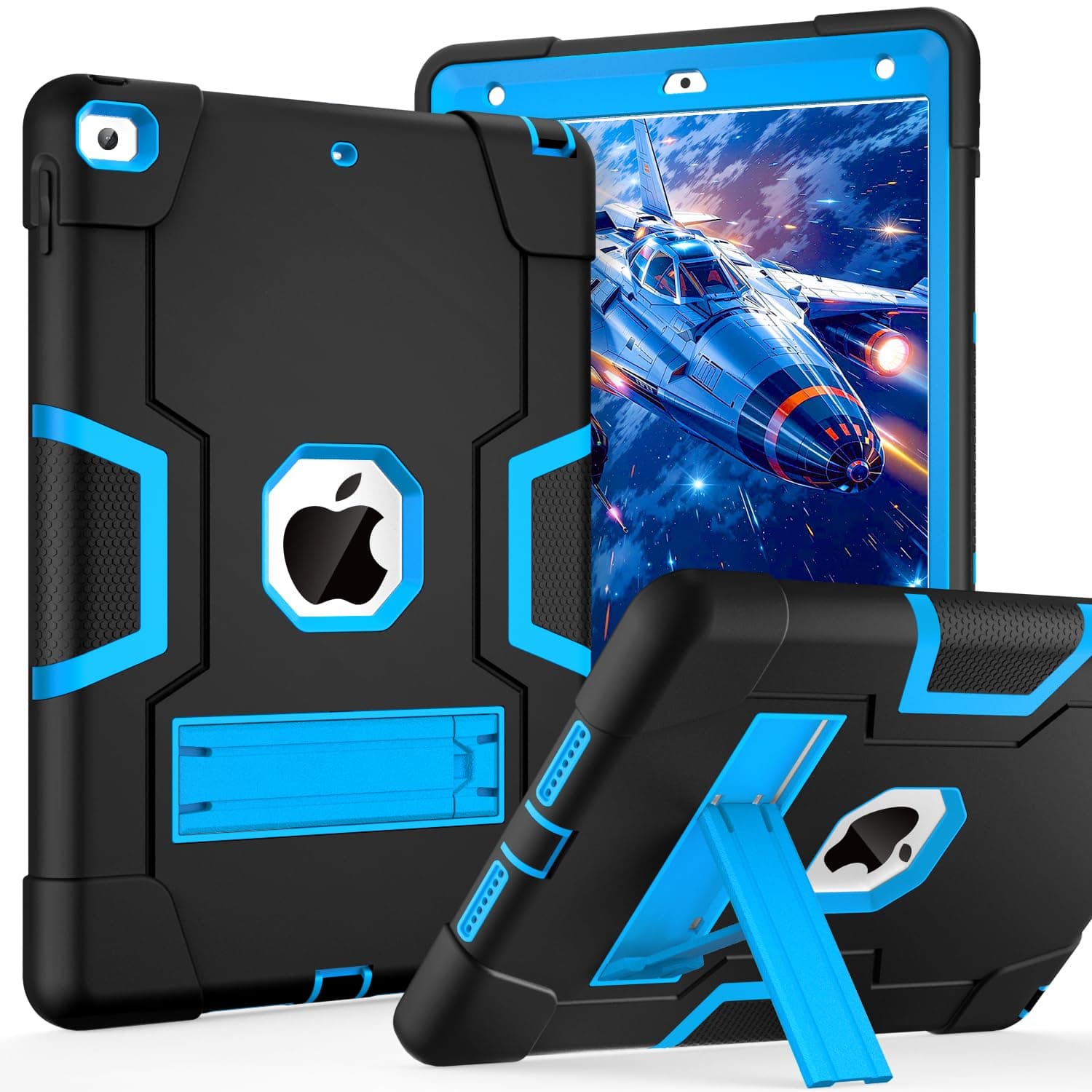Cantis Case for ipad 9th Generation/ 8th Generation/ 7th Generation, Slim Heavy Duty Shockproof Rugged Protective Case with Built-in Stand for iPad 10.2 inch 2021/2020/2019, Black+Blue | Slim, Heavy Duty, Shockproof, Rugged, Protective Case, with Built-in Stand