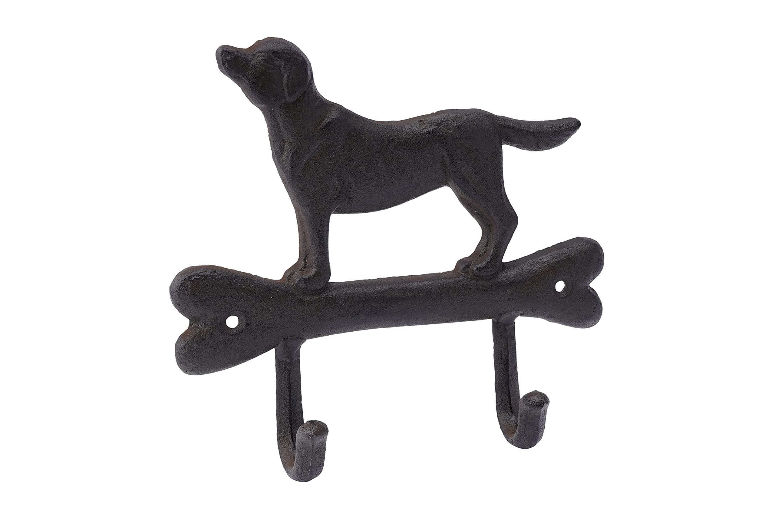 CGB Giftware | Cast Iron Classic Dog and Bone Double Wall Hook | Easily Wall Mountable | Features Pre Drilled Screw Holes | GB05818