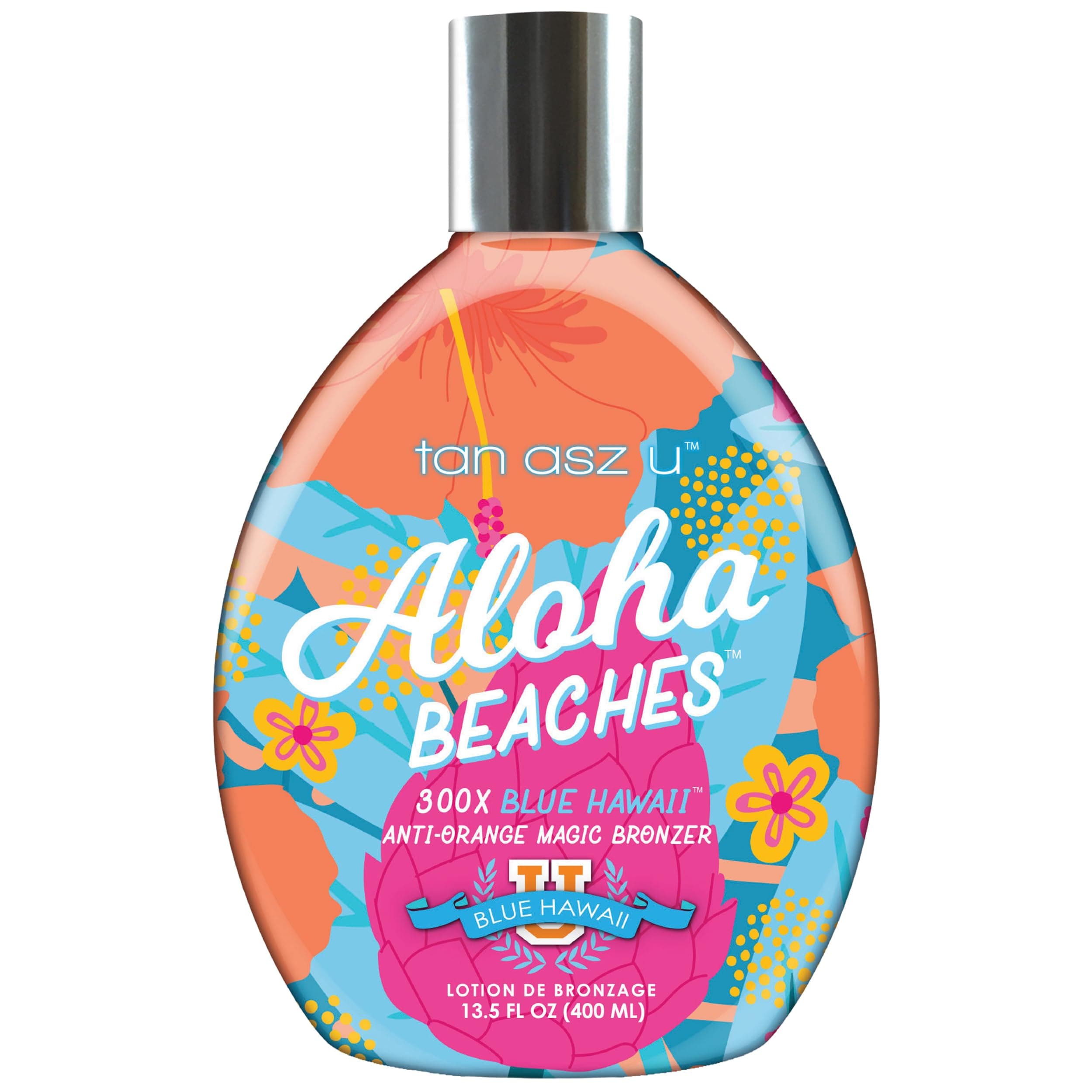 Aloha Beaches Tanning Lotion, 300X Blue Hawaii Anti-Orange Bronzer, Color-Correcting Blue Bronzing Blend with Peptide Complex, 13.5 Fl Oz