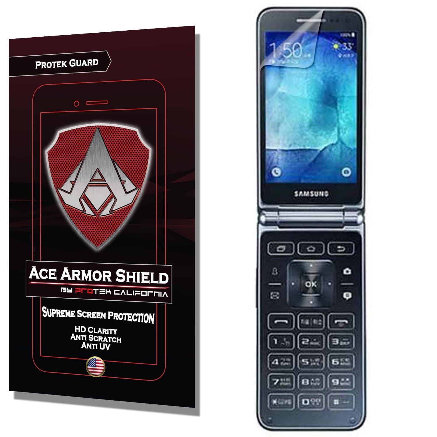 Ace Armor Shield Protek Guard Screen Protector for The Samsung Galaxy Folder 2 with Free Lifetime Replacement Warranty