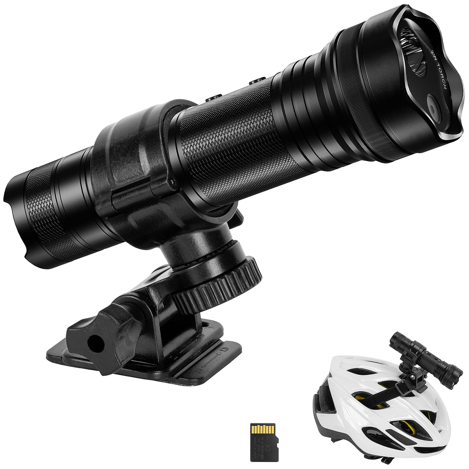Outdoor Bike Helmet Camera, 3 in 1 Waterproof LED Flashlight Recorder, Suitable for Night Photo and Video Recording, Comes with 5 Adjustable Lights