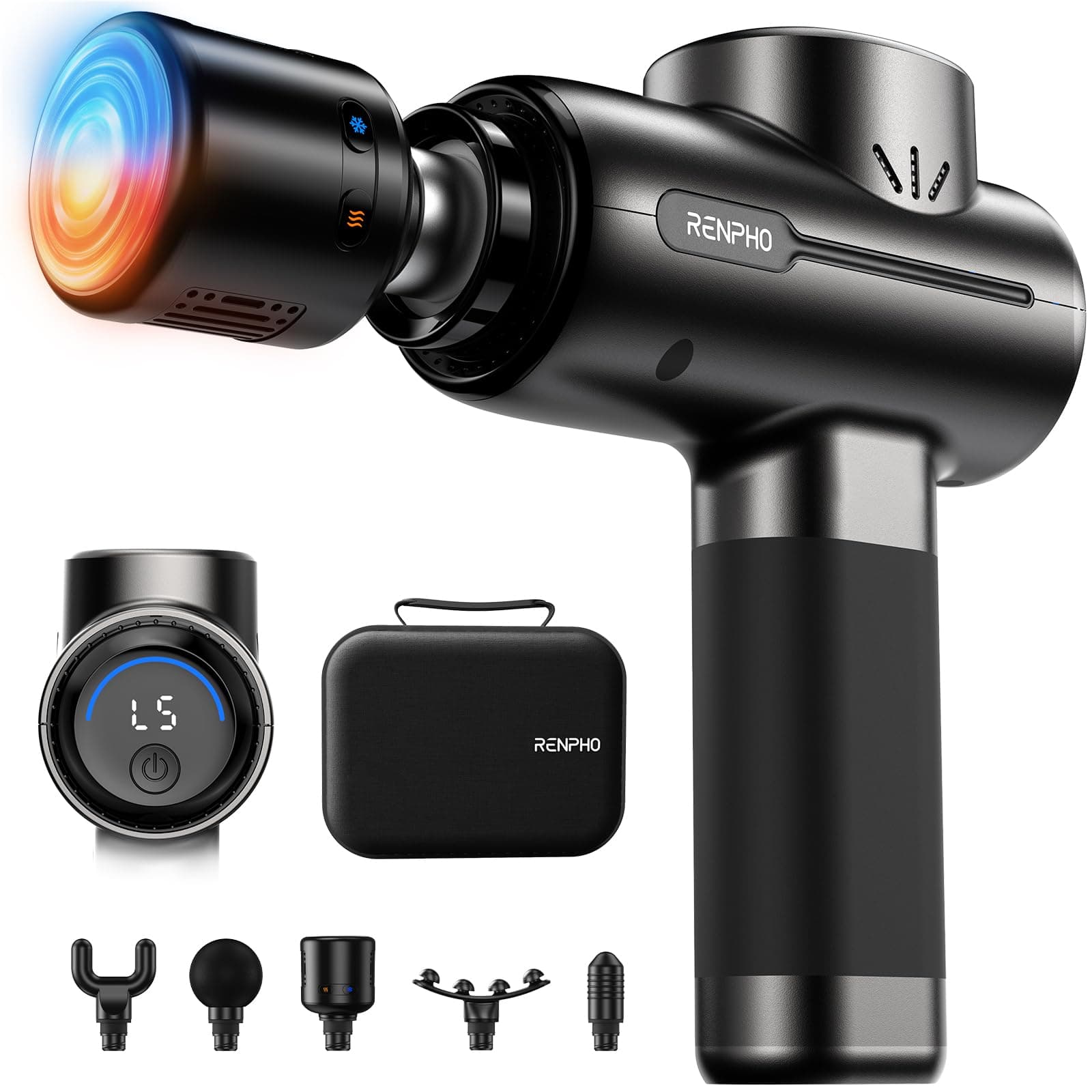 RENPHO Massage Gun Heat & Cold Function, ACTIVE Massage Gun with Bluetooth, Muscle Massager with Portable Case, Relaxing Full Body Muscle Massage