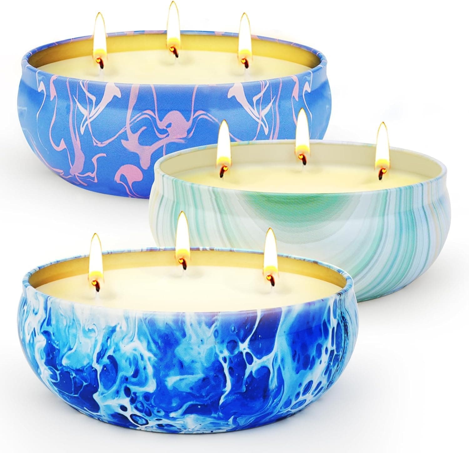 3 PCS Citronella Candle Outdoor, 3 Wick 27 OZ Scented Candles in Metal Bucket, 120-180 Burning Hours Natural Soy Wax Citronella Scented Candle for Outdoor Indoor Terrace, Garden, Camping