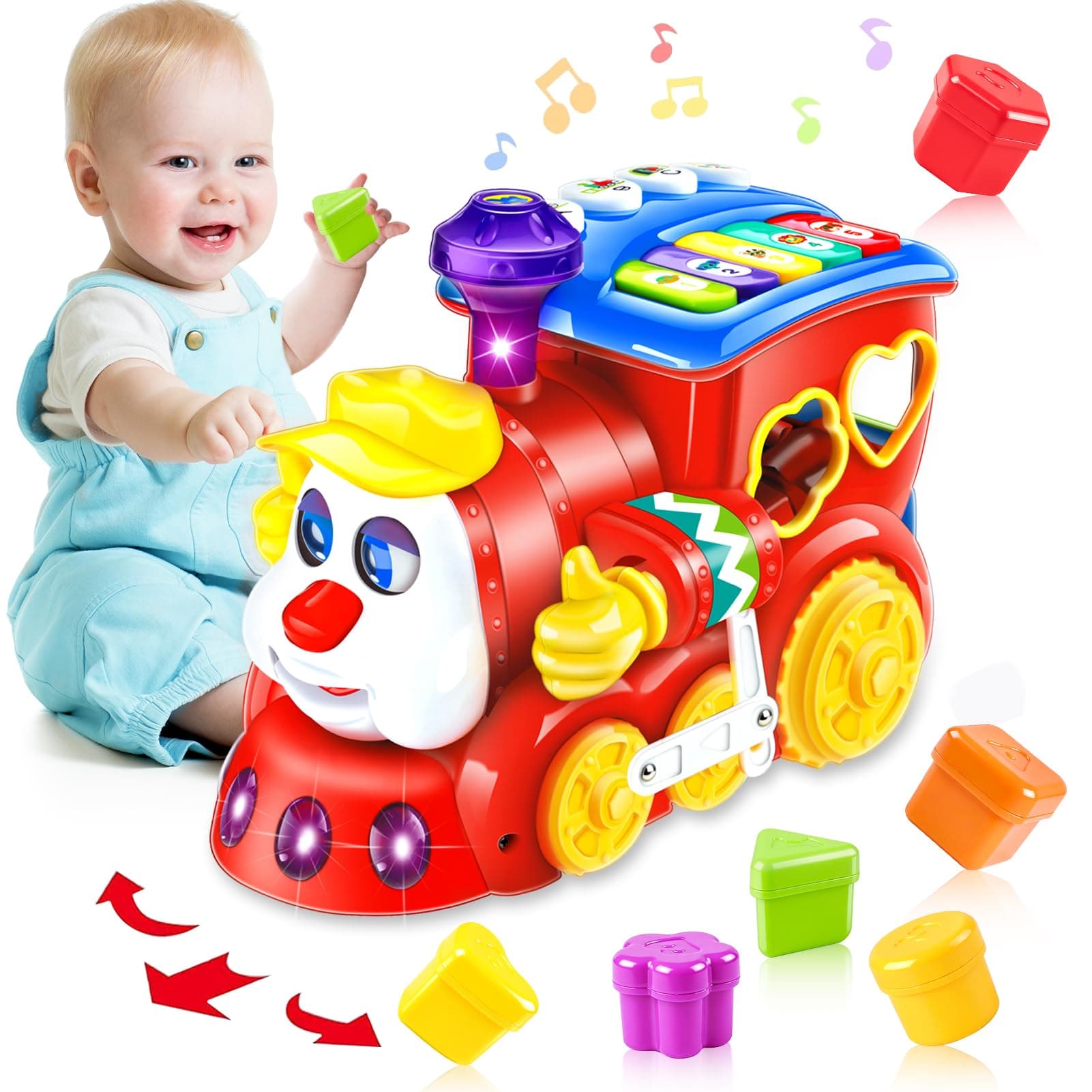 Baby Toys for 1 Year Old Boy Girl Gift Musical Train Baby Toys 6-12 12-18 Months,Early Educational Learning Montessori Kids Toys with Blocks/Light Toddler Christmas Birthday Gifts for 1 2 3 Year Old