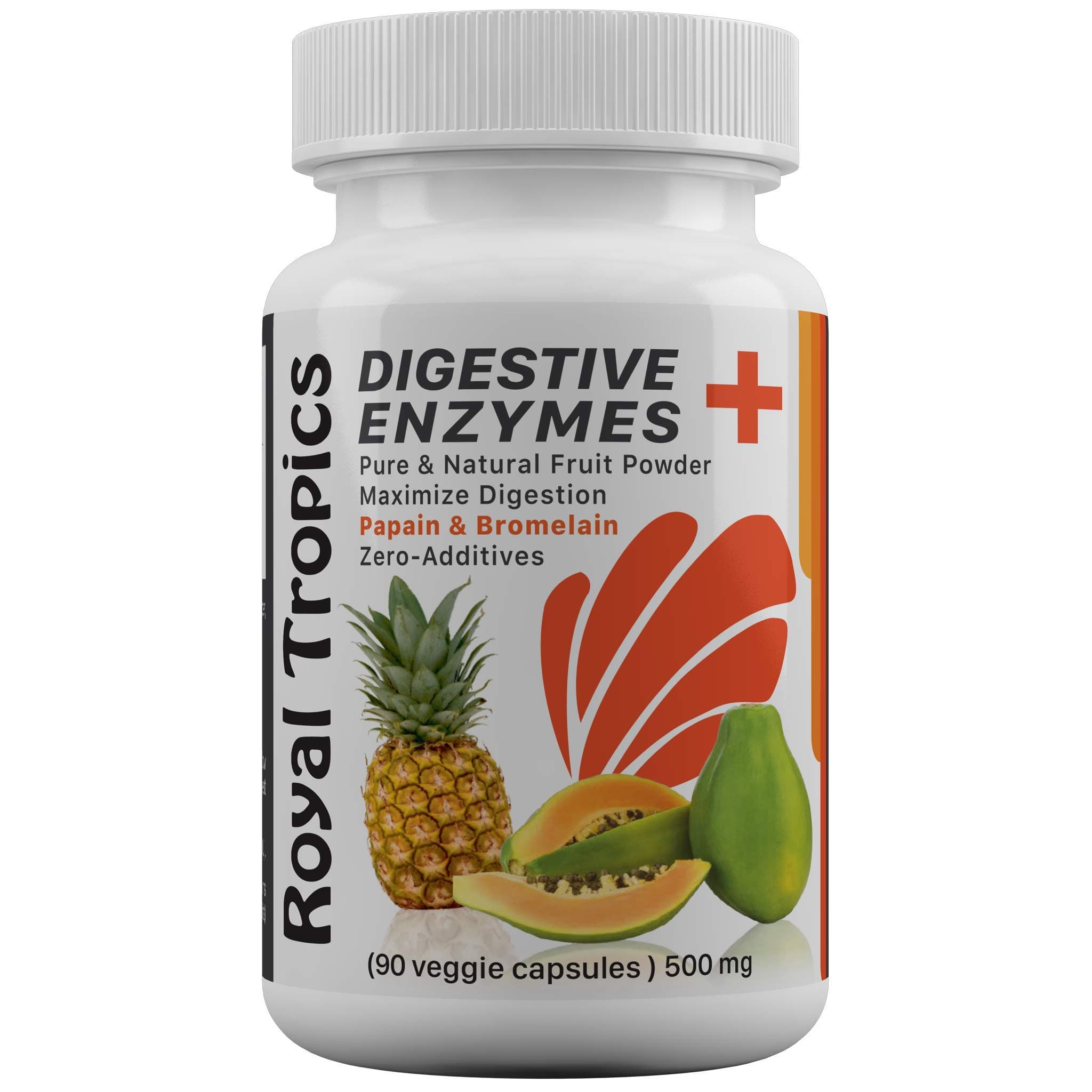 Royal Tropics Digestive Enzyme Supplements - Vegetarian Formula with Green Papaya Added Bromelain Acid Reducer for Perfect Gut Health Veggie 90 Capsules 500 mg