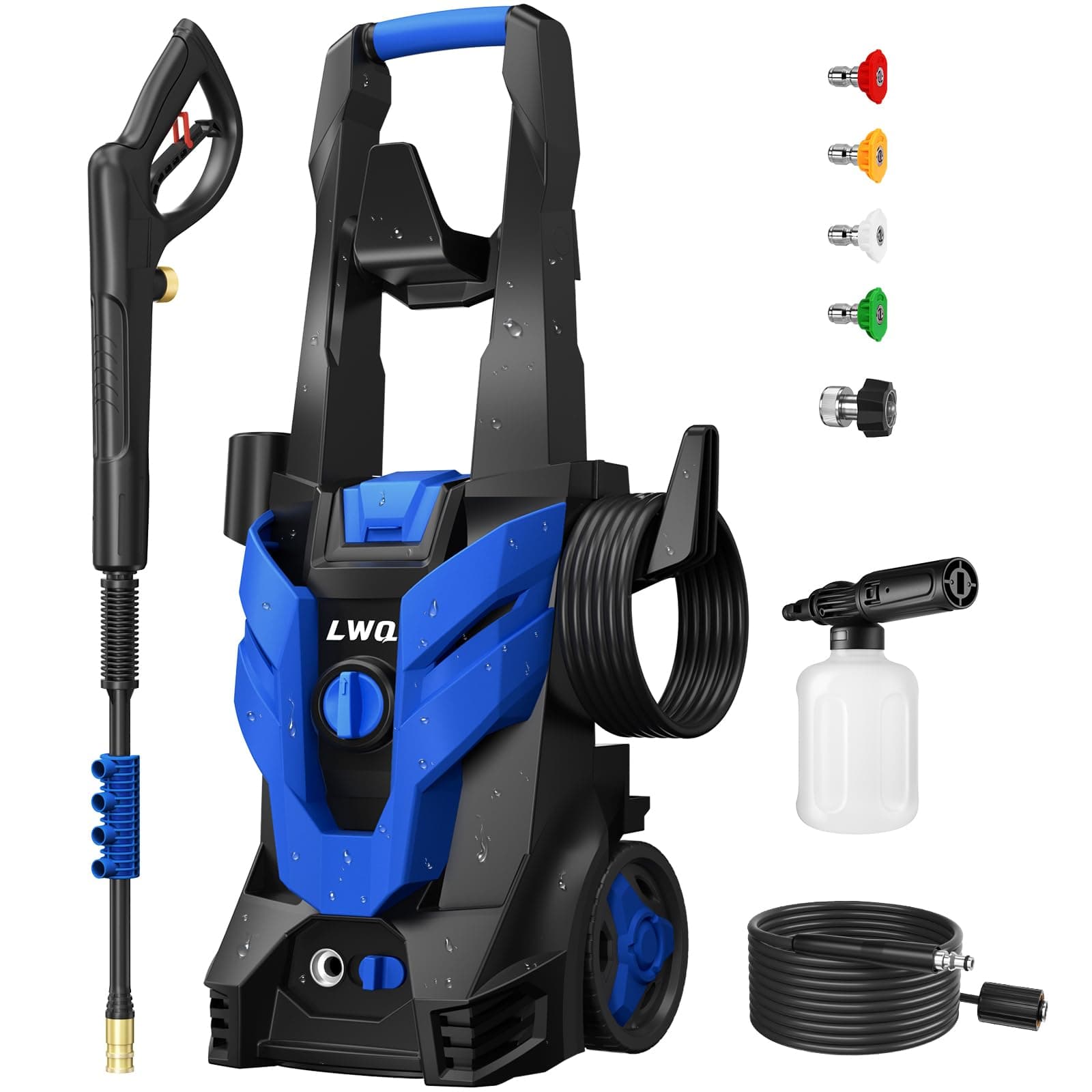 Pressure Washer, Power Washer with 4 Quick Connect Nozzles, High Pressure Cleaning Machine with Foam Cannon for Cars/Fences/Driveways/Patios/Home Cleaning, BlueGlobal Recycled StandardGlobal Recycled StandardGlobal Recycled Standard