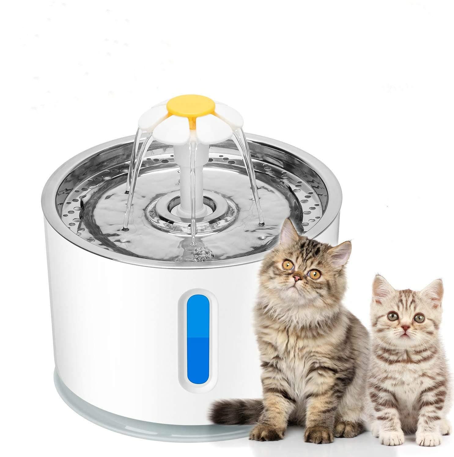 Chasehill Cat Dog Water Fountain, Ultra Quiet Water Level Window with LED Light, Stainless Steel Top 2.4L Water Drinking Fountain Pet Dispenser, 2 Packs Replacement Filters