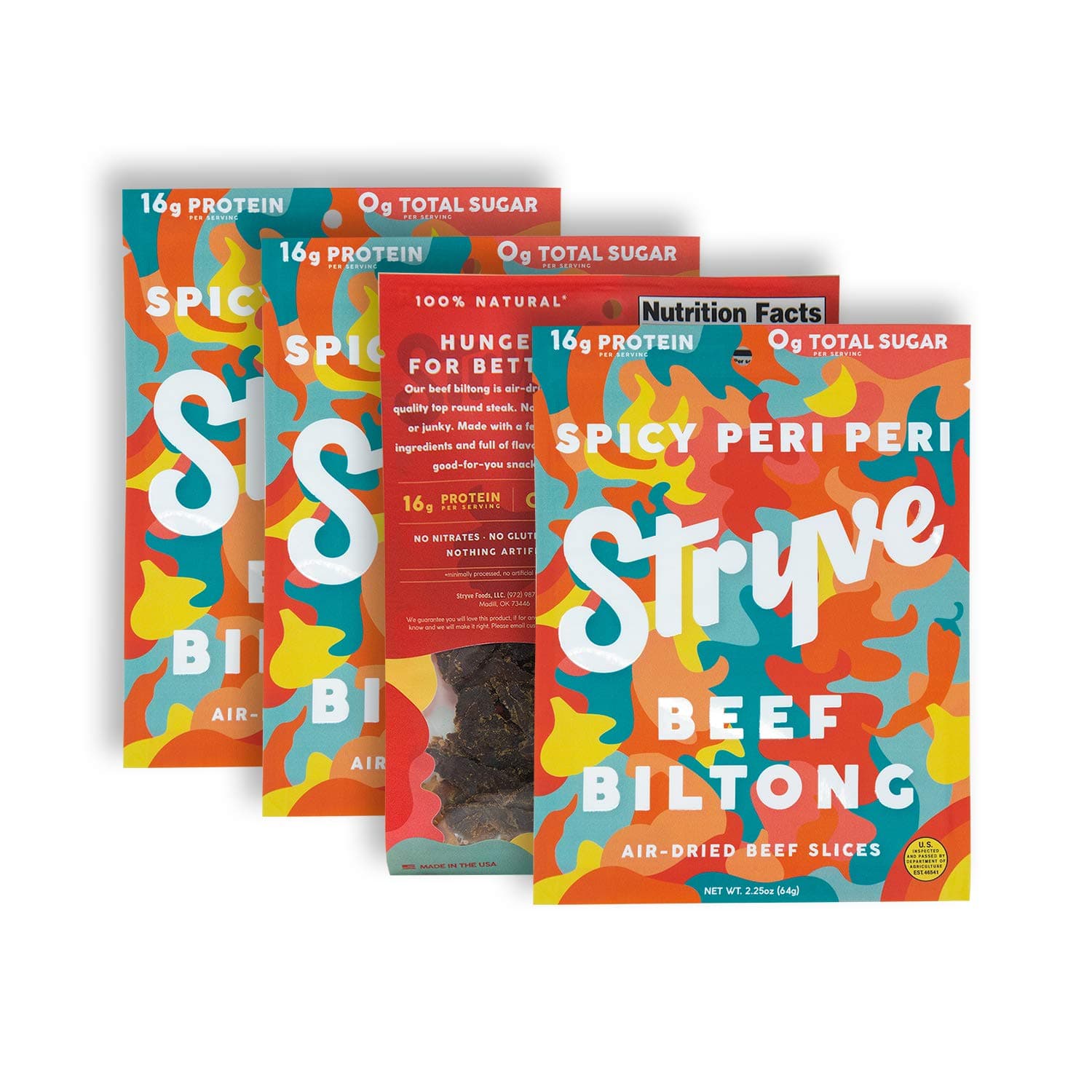 Stryve Biltong, Beef Jerky without the Junky. 16g Protein, Sugar Free, No Carbs, Gluten Free, No Nitrates, No MSG, No Preservatives. Keto and Paleo Friendly. Spicy Peri Peri, 2.25oz 4-Pack