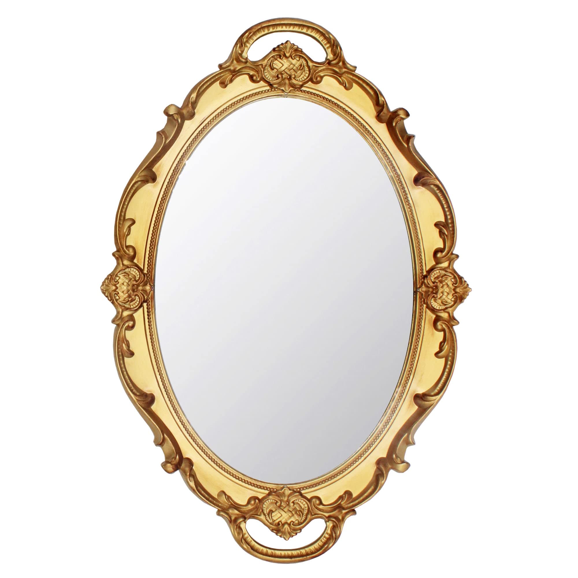 Eaoundm 14.5 x 10 inchs Smallest Oval Antique Decorative Wall Mirror Vintage Hanging Mirror (Gold)