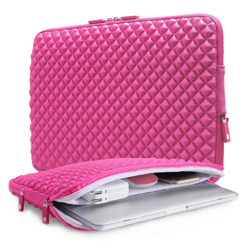 13.3~14 Inch Diamond Neoprene Laptop Sleeve Case with Charging Opening for 13.3'' Macbook Air/Macbook Pro(Retina) / Chromebook/Notebook / Ultrabook, Splash & Shock Resistant by Gearmax (Pink)