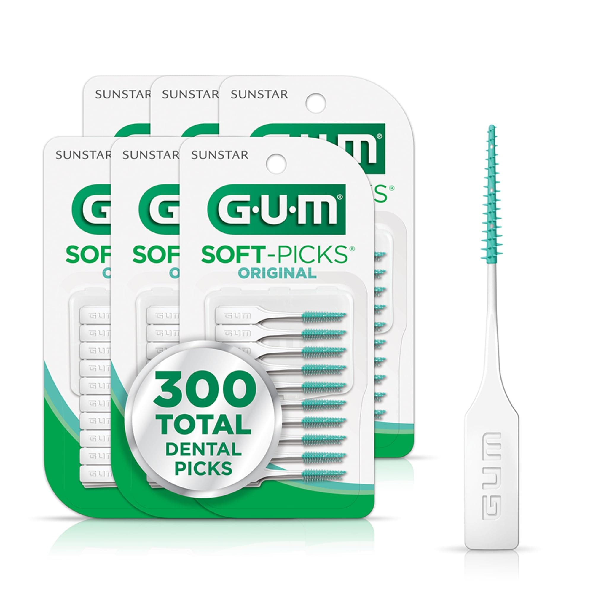 GUM Soft-Picks Original, Dental Picks for Teeth Cleaning Health, Disposable Interdental Brushes with Convenient Carry Case, Dentist Recommended Dental Picks, 50 Count (Pack of 6) 300 Total