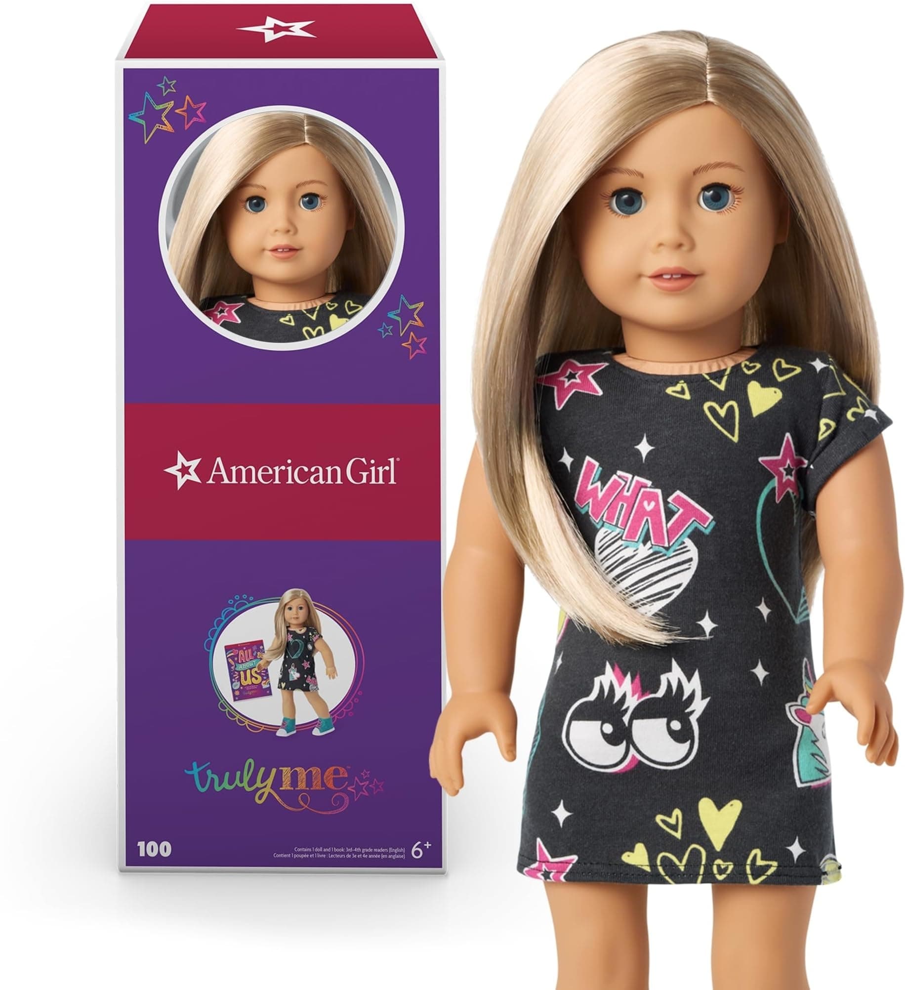 American Girl Truly Me 18-inch Doll #100 with Blue Eyes, Blonde Hair, Lt-to-Med Skin, Printed T-shirt Dress, For Ages 6+