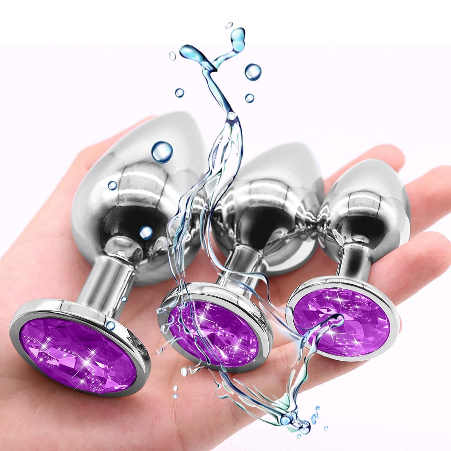 3PCS Comfortable Stainless Steel Metal Trainer Kits Purple Butt Pugs Anales Training Kit Women Men Set Beads Anales Anil Amal Plug for Advanced &Beginner Vibratorter (Purple)