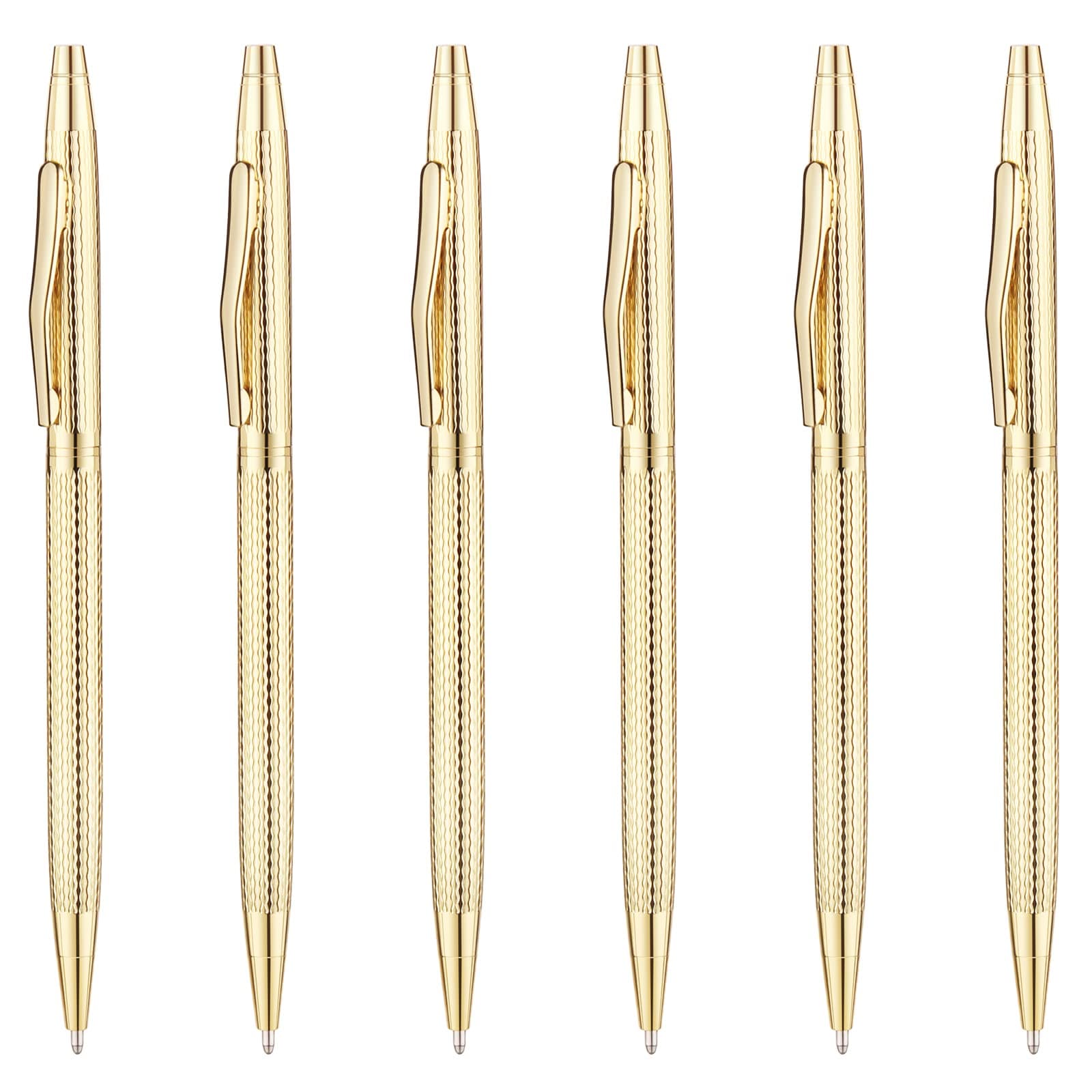 Slim Metallic Retractable Ballpoint Pens - Carved Gold, Nice Gift for Business Office Students Teachers Wedding Christmas, Medium Point(1 mm) 6 Pack-Black ink