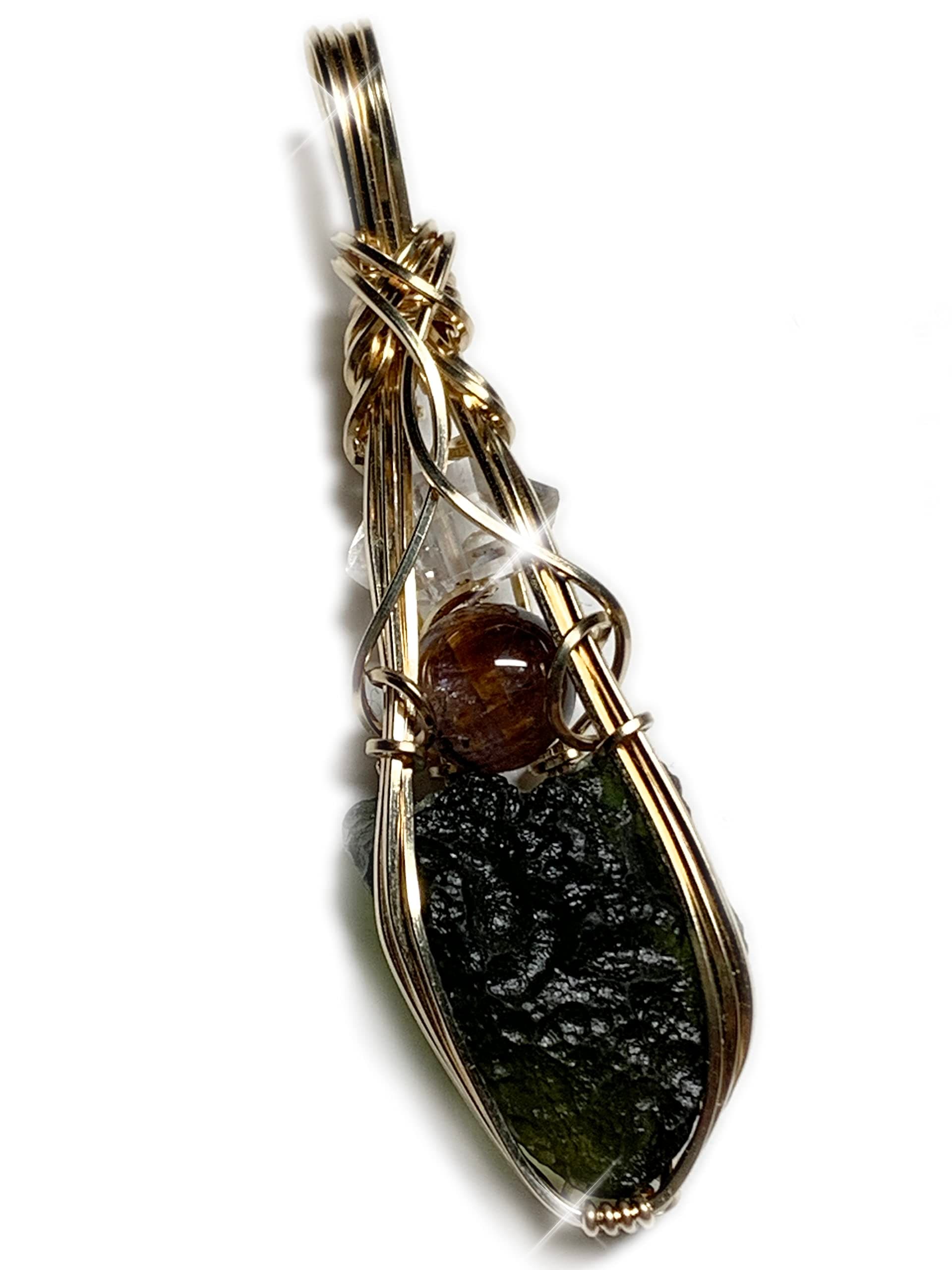 Rocks2RingsGenuine Moldavite Crystal with Super Seven Crystal Necklace Pendant Czech Republic Tektite Healing Stones Jewelry Graduation Gift M7G (gold-filled herk sm)