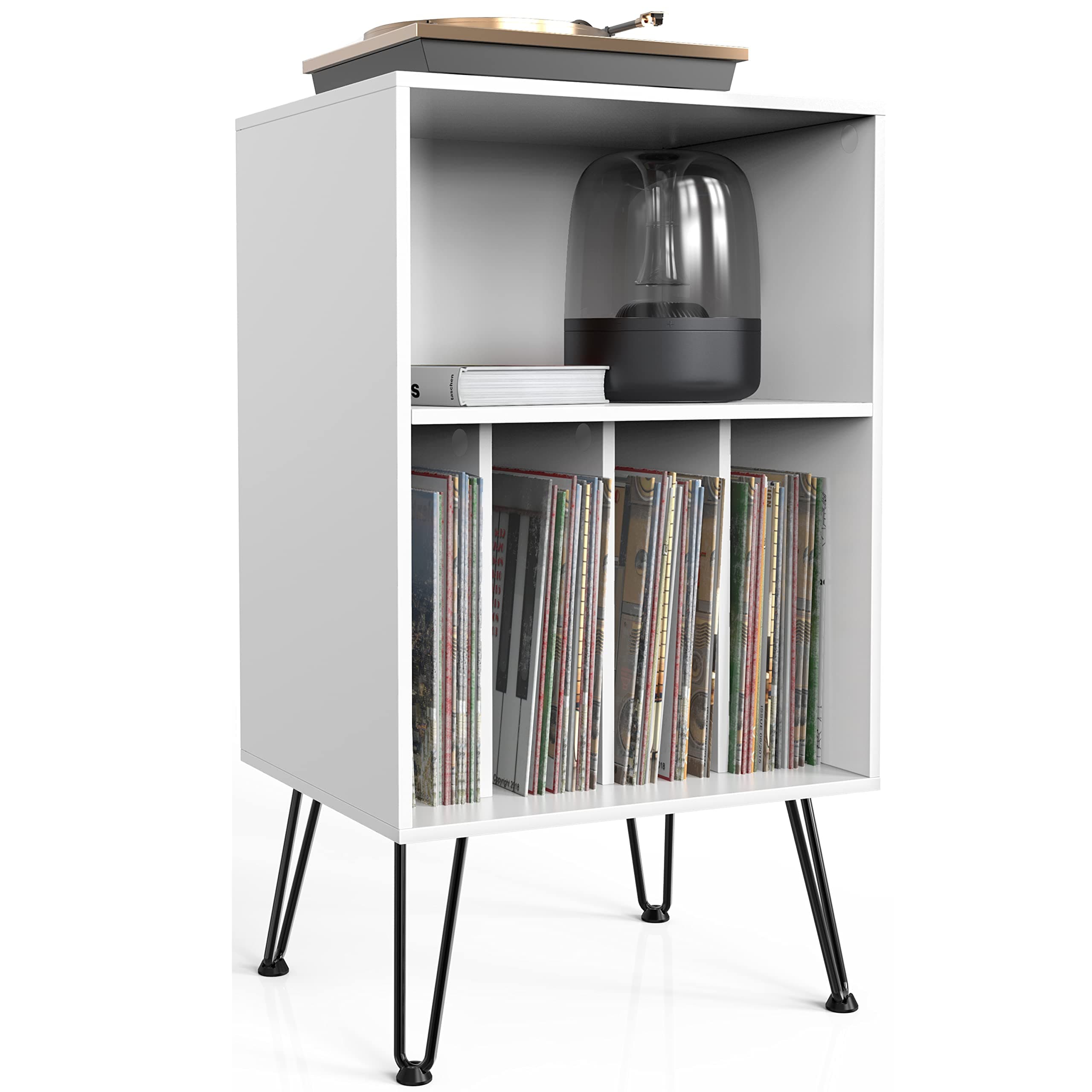 iyrany Record Player Stand, Turntable Stand with Record Storage, Vinyl Record Storage Cabinet with Metal Legs, Record Player Table Holds Up to 150 Albums for Living Room, Bedroom, Office, etc