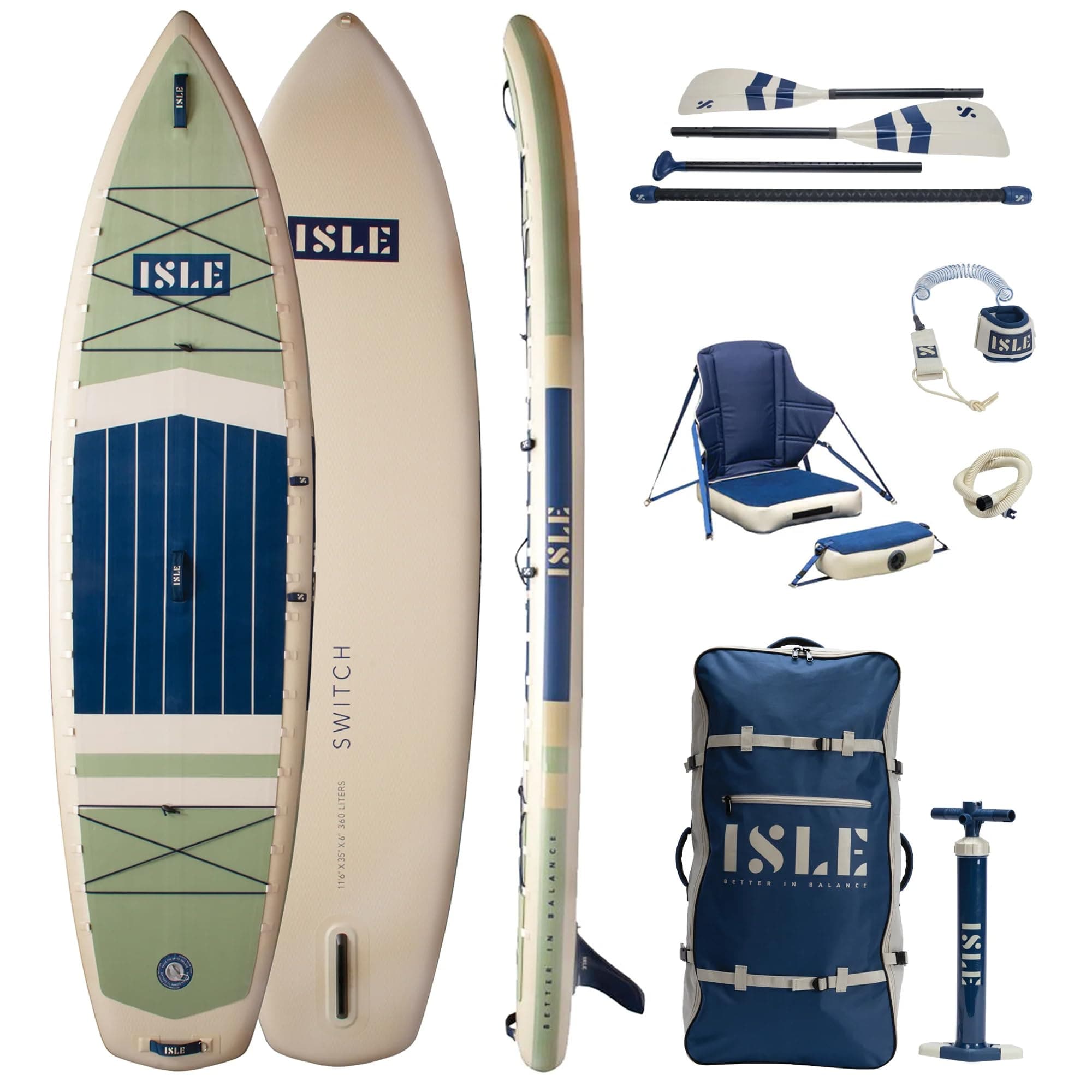 ISLE Switch Inflatable Hybrid Kayak-Stand Up Paddle Board | 2in1- Kayak & Paddle Board Bundle, Incl. Kayak Seat, Paddle, Hand Pump, Travel Bag