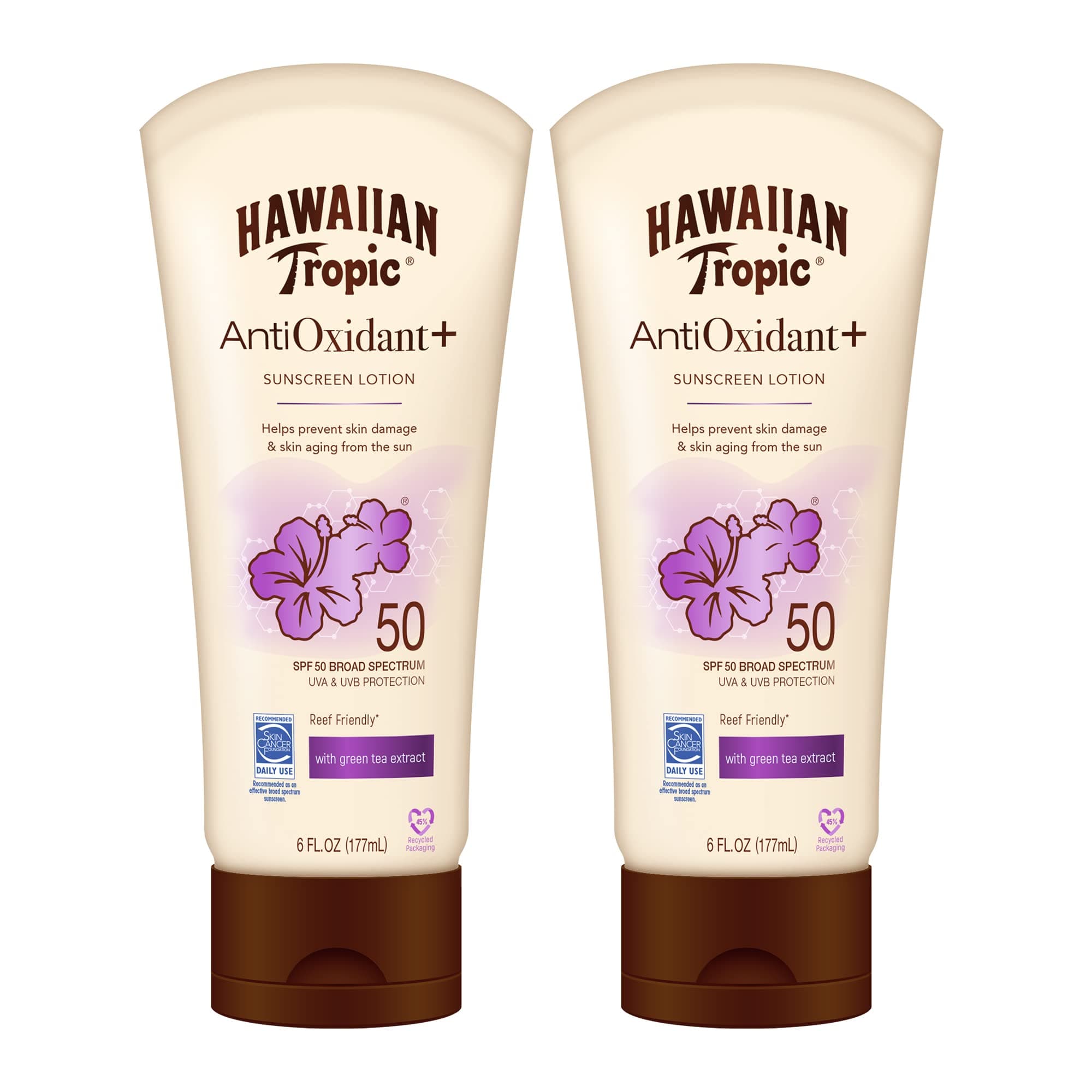 Hawaiian TropicSkin Defense Sunscreen Lotion SPF 50 | SPF 50 Sunscreen with Green Tea Extract, Sunblock Lotion, Oxybenzone-Free, 6oz each Twin Pack