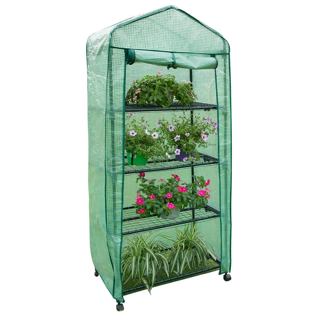 Finether Garden Greenhouse: 4-Tier Mini Greenhouse Plastic Greenhouse Cover Grow Tent with 4 Casters(2 Lockable) and Clear Cover for Indoor Outdoor Herb Flower Courtyard Balcony