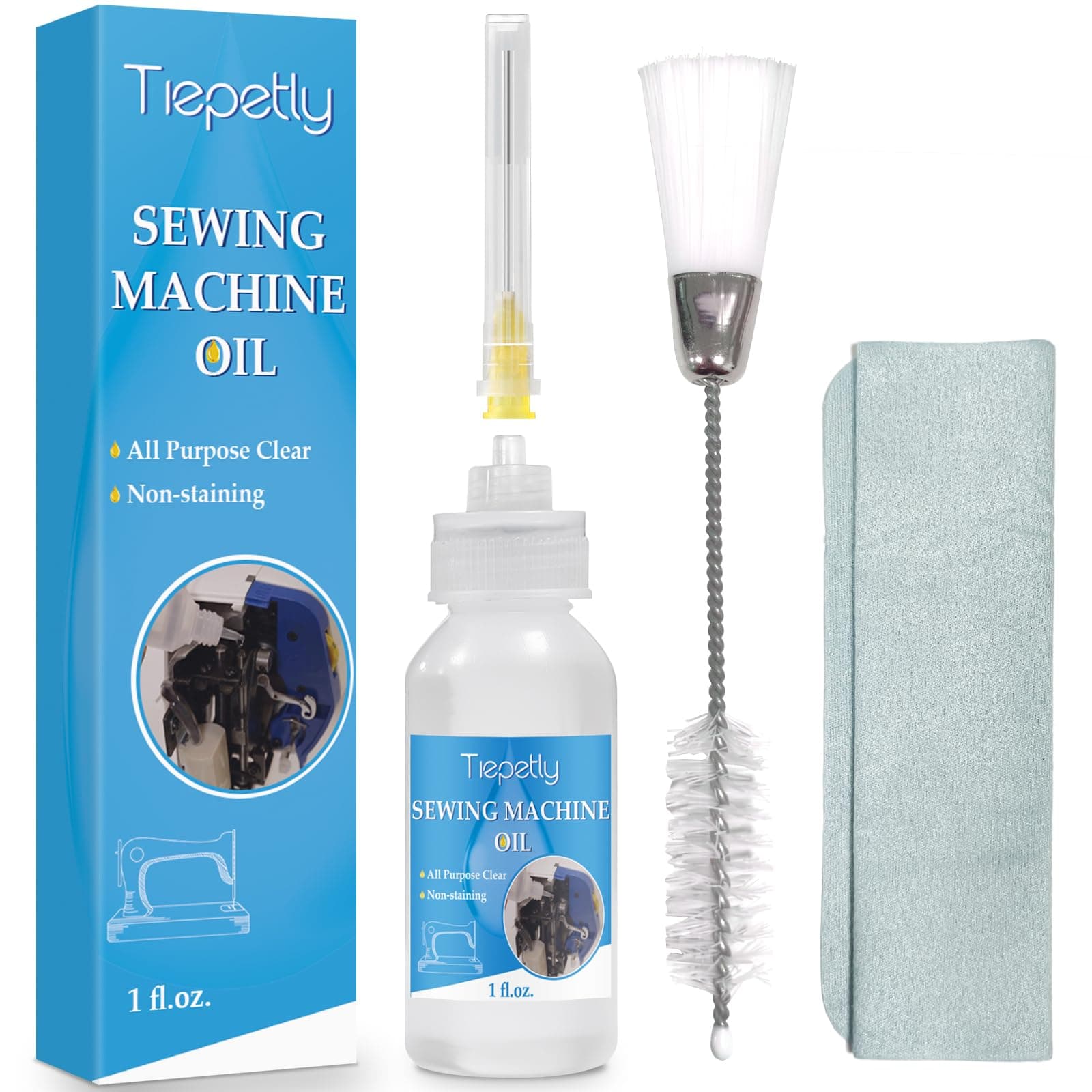 Sewing Machine Oil with Needle Tip and Double Head Brush, Fine Light Machine Oil, Universal Clear Lubricanting Oil for Most Light Machine, 1FL.OZ.