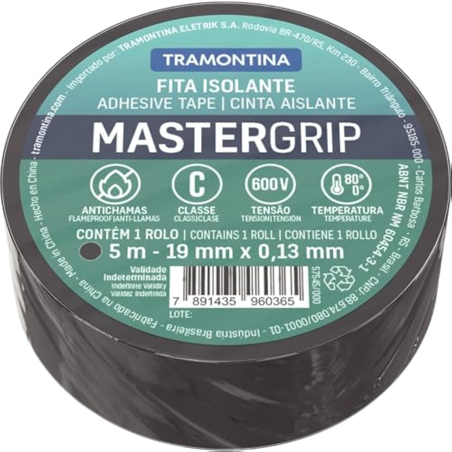 Tramontina 0.13x19mm 5m Black Flame Retardant Electrical Tape Class C