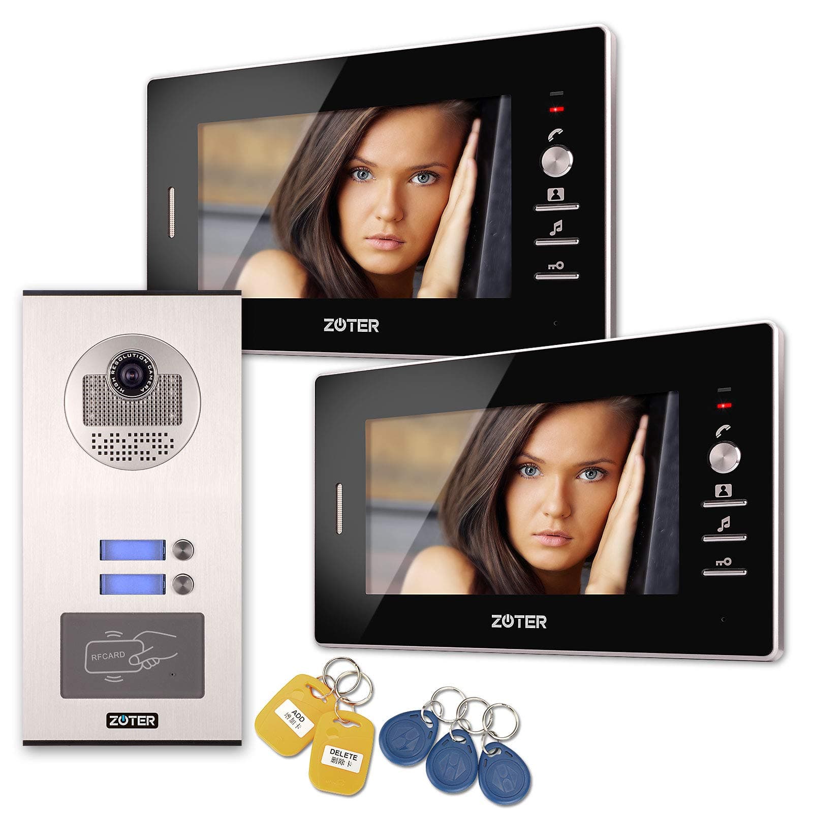 SOTER SECURITY® Wired 7" Inch LCD Color Screen Monitor 600TVL Camera Video Door Bell Phone Intercom RFID Card Access Control Home Gate Entry Security Kit System for 2 Families Apartment