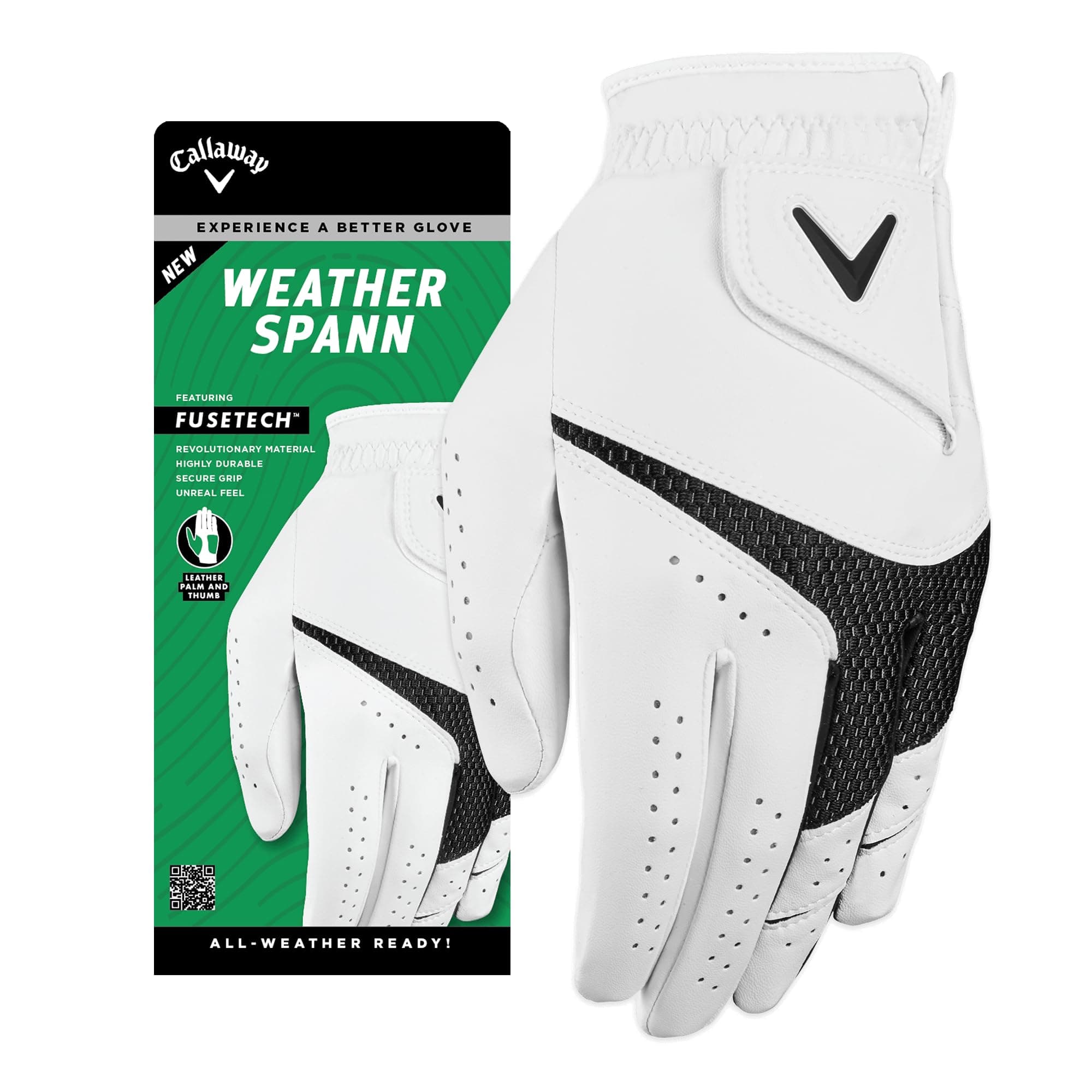 Golf Weather Spann Premium Synthetic Golf Glove (White, Single, Standard, Large, Worn on Left Hand)