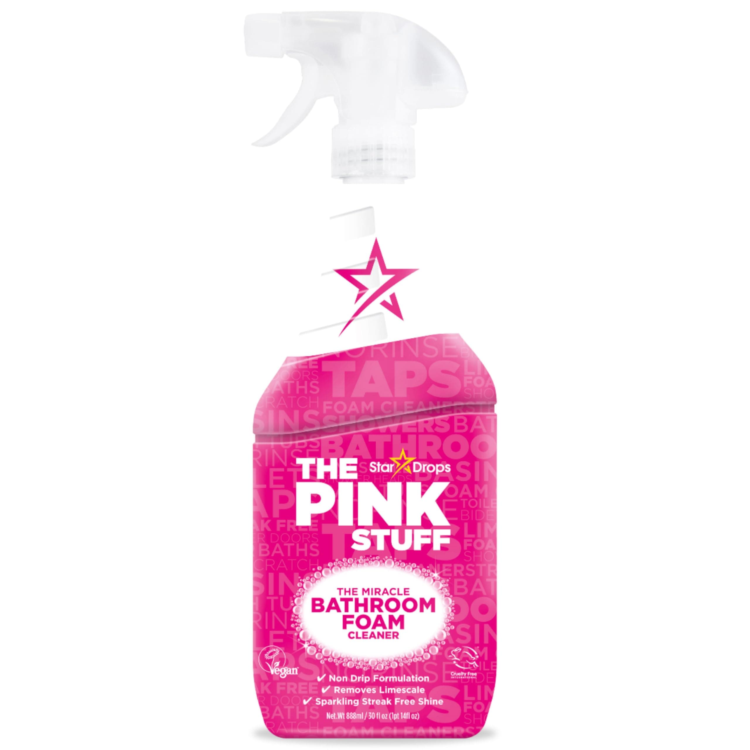 Stardrops - The Pink Stuff Miracle Bathroom Foam Cleaner, 30 fl oz – Now 20% More! Powerful Foaming Action for Showers, Sinks, Tubs & Tiles – Removes Soap Scum, Limescale & Grime with Ease