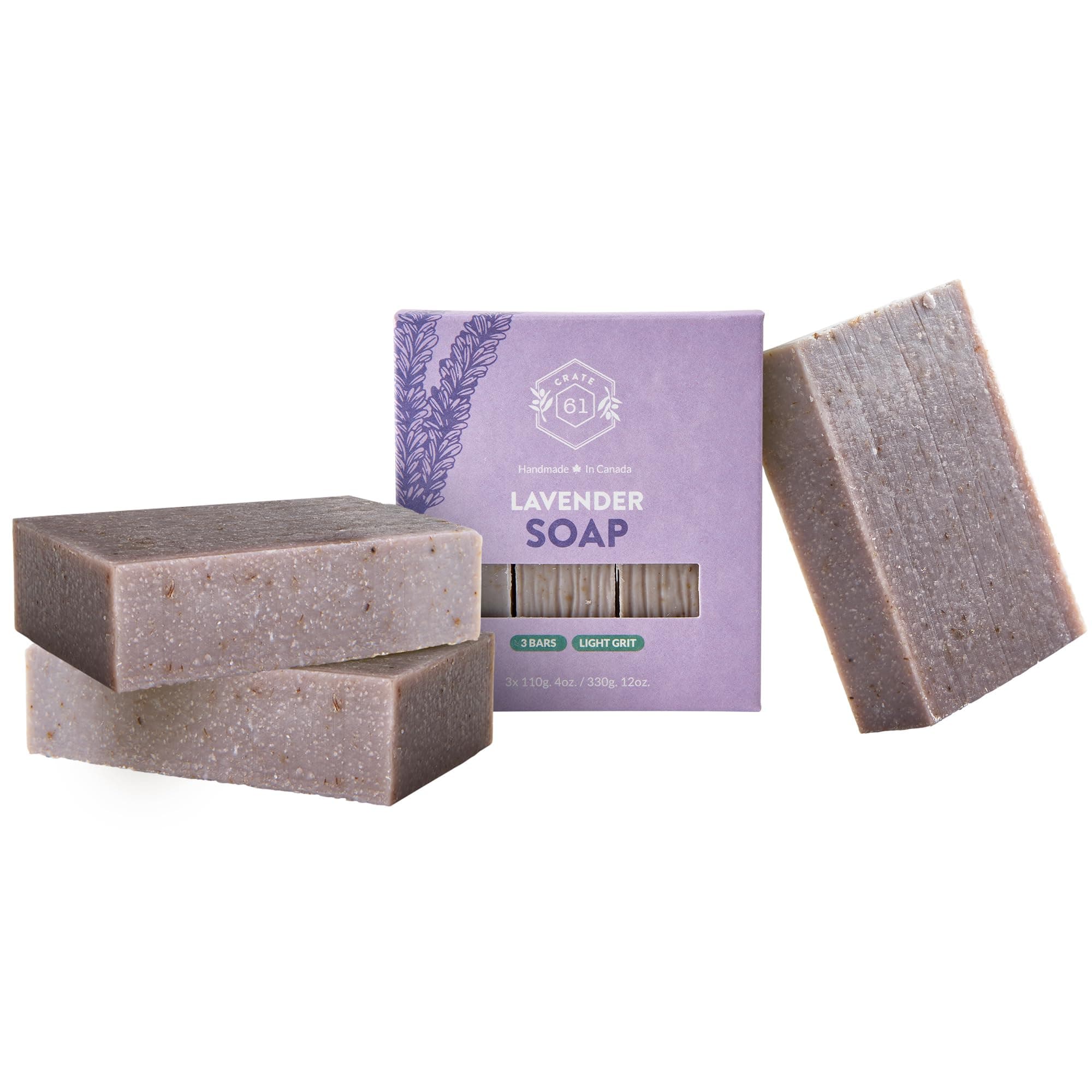 Lavender Soap 3 pack, 100% Vegan Cold Process, scented with premium essential oils, for men and women, face and body. ISO 9001 certified manufacturer