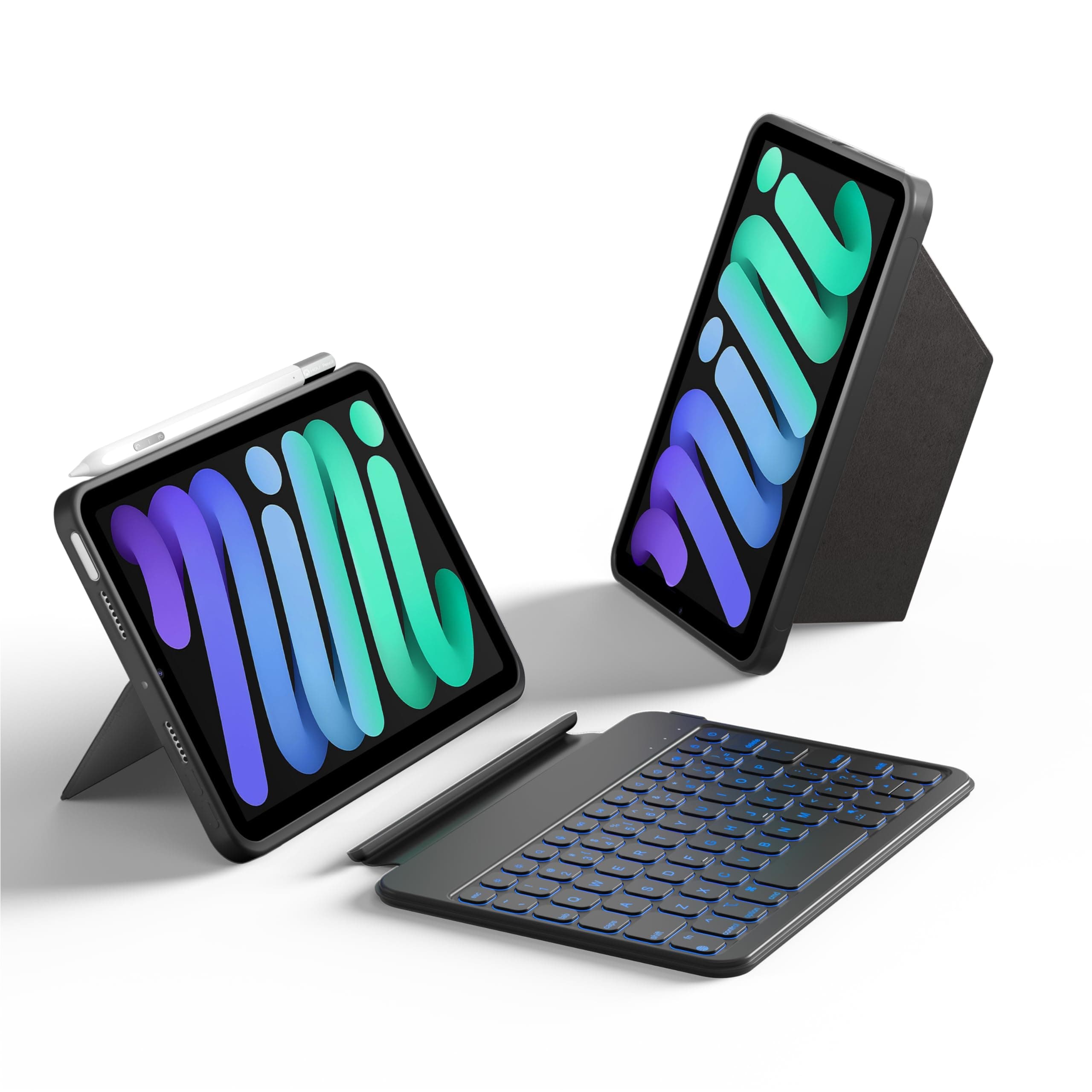 - Keyboard Case for iPad mini 7/6, 156° Adjustable Stand, Detachable Full Protective Case for iPad mini 7/6, 11 Shortcut Keys, 7 Color Backlight, Silicone PU, Multifunction, Bluetooth