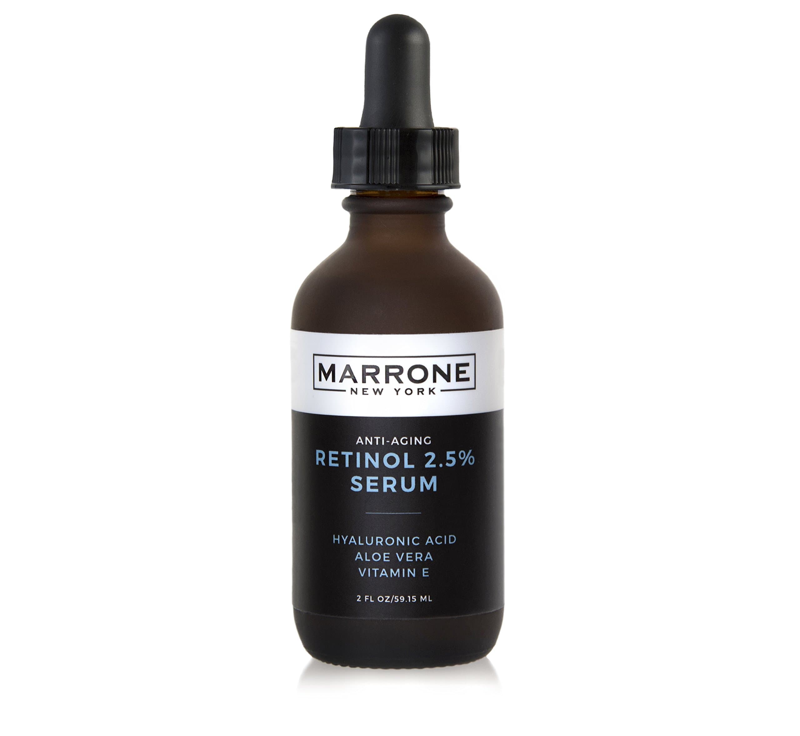 Marrone New York Anti Aging Retinol Serum 2.5%-w Hyaluronic Acid, Jojoba Oil, Aloe Vera, and Vitamin E-Boosts Collagen and Peptides-Acne Treatment-Reduces Wrinkles, Age Spots, and Oily Skin. 2 fl oz