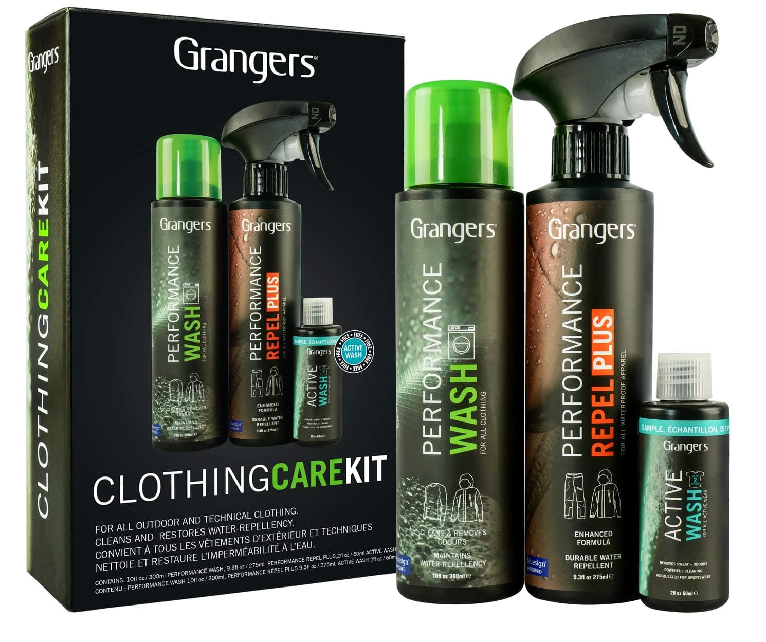 Granger'sClothing Care Kit | Includes Performance Wash 300ml | Performance Wash Plus 275ml | Active Wash 60ml | Takes Care of all Outdoor and Sports Clothing