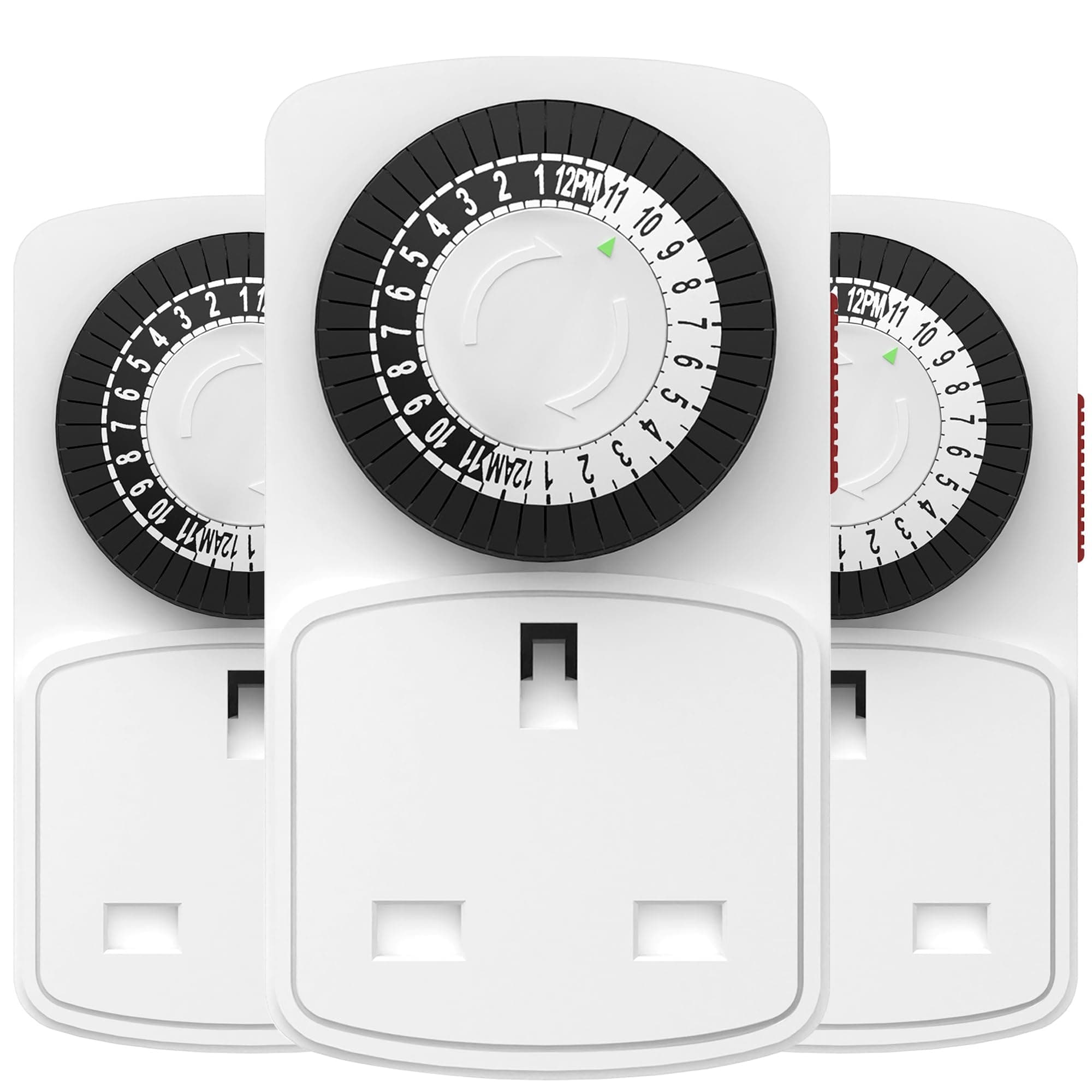 HBN 24 Hour Plug-in Compact Timer Plug Socket, Mini Energy Saver Mechanical Timer Switch for Indoor Lights, Christmas Lights and Home Appliances (13A/2900W, 3 Pack)