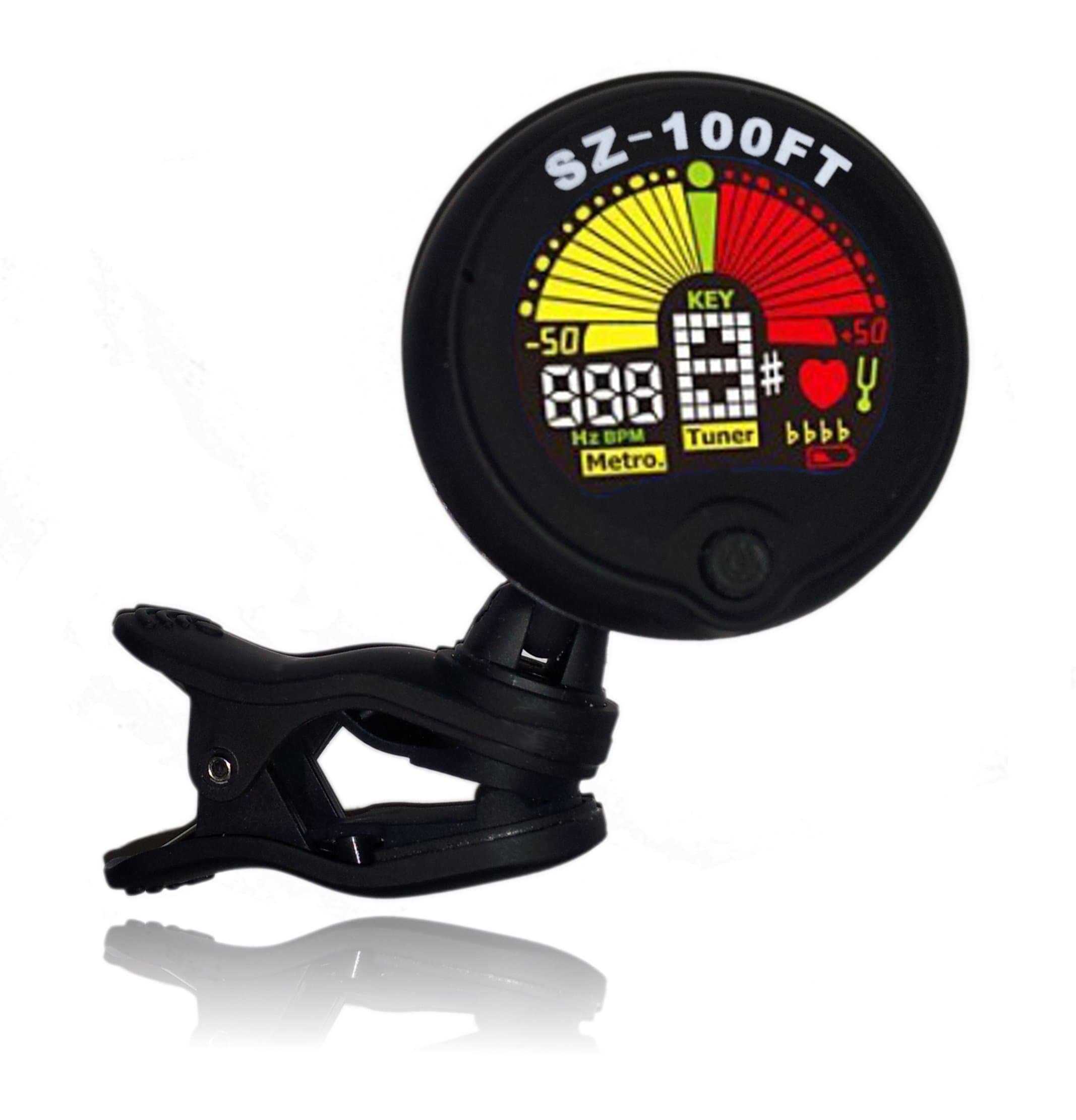 Premium Guitar Tuner, Triple Featured Clip On, Standard, Flat and Capo Tuning. 5 Tuning Modes, Chromatic, Guitar, Bass, Violin, Ukulele. Acoustic or Electric