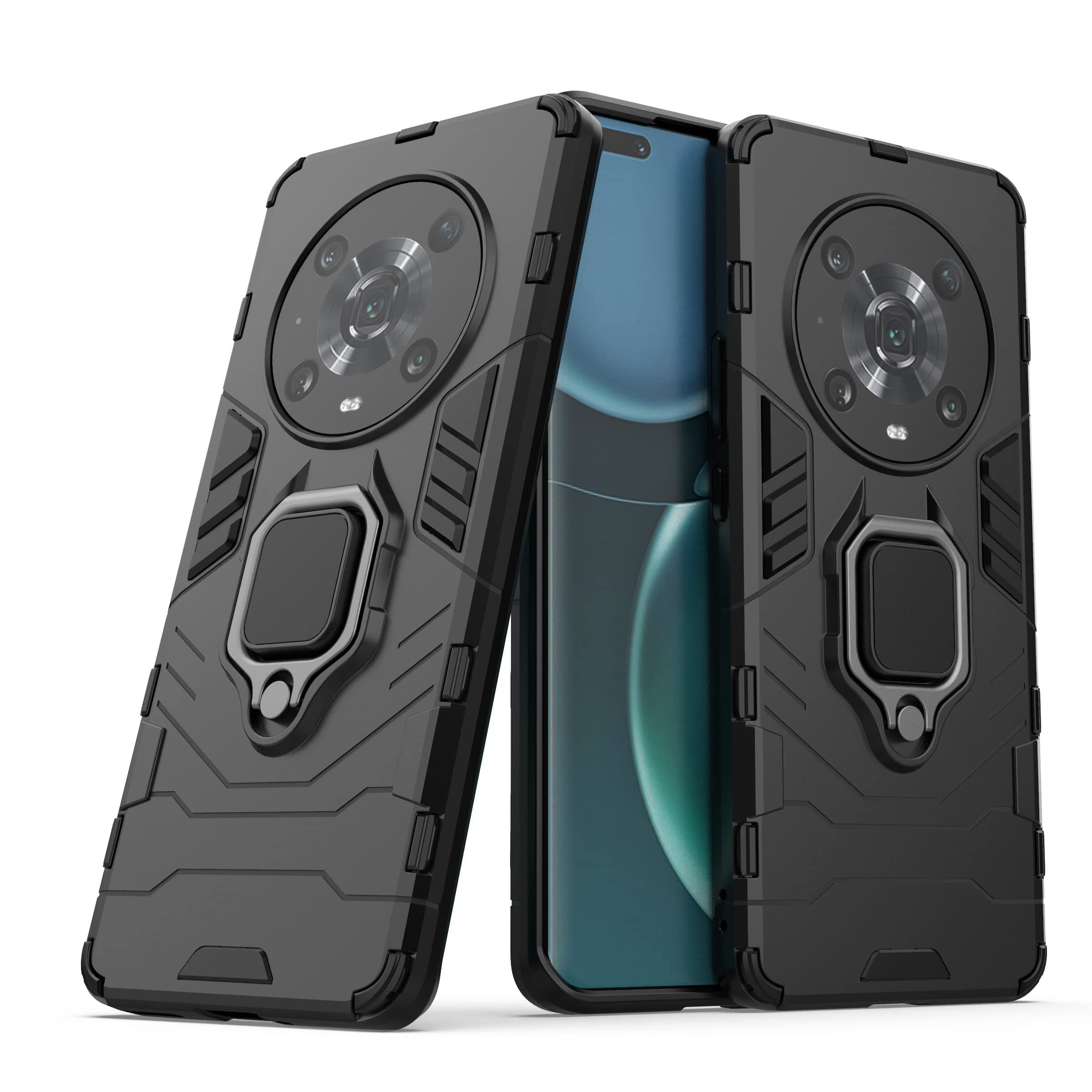 Case for Honor MAGIC 4 PRO,Hybrid Heavy Duty Protection Shockproof Defender Kickstand Armor Case Cover,Black